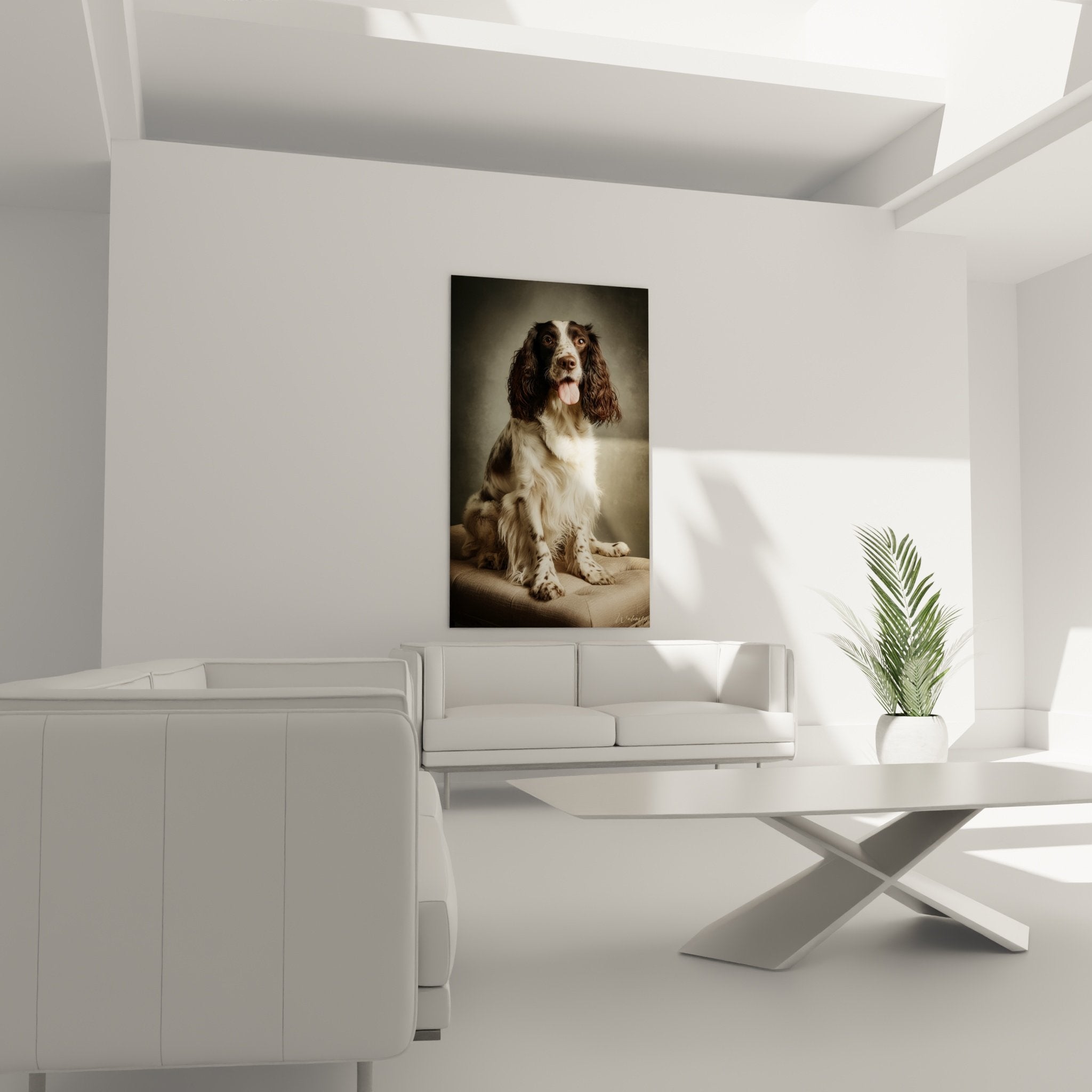 Gros plan portrait Springer Anglais pelage chocolat blanc oreilles bouclées auburn expression douce regard pétillant