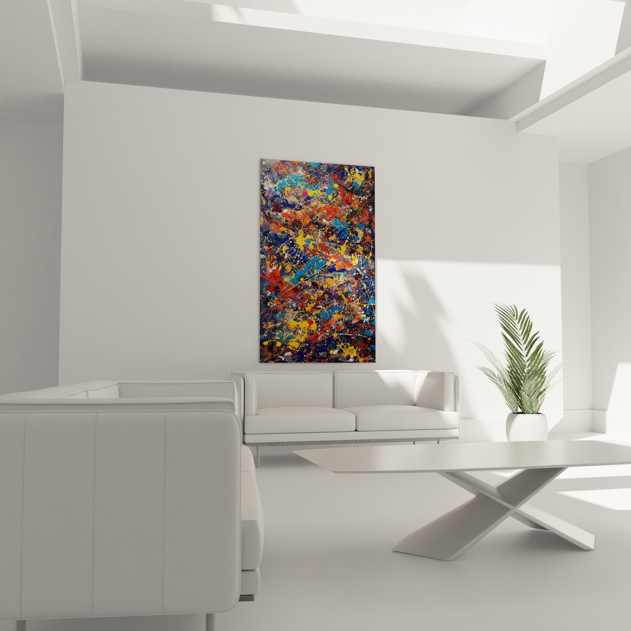 Gros plan tableau abstrait éclaboussures peinture multicolore texture moderne détaillée