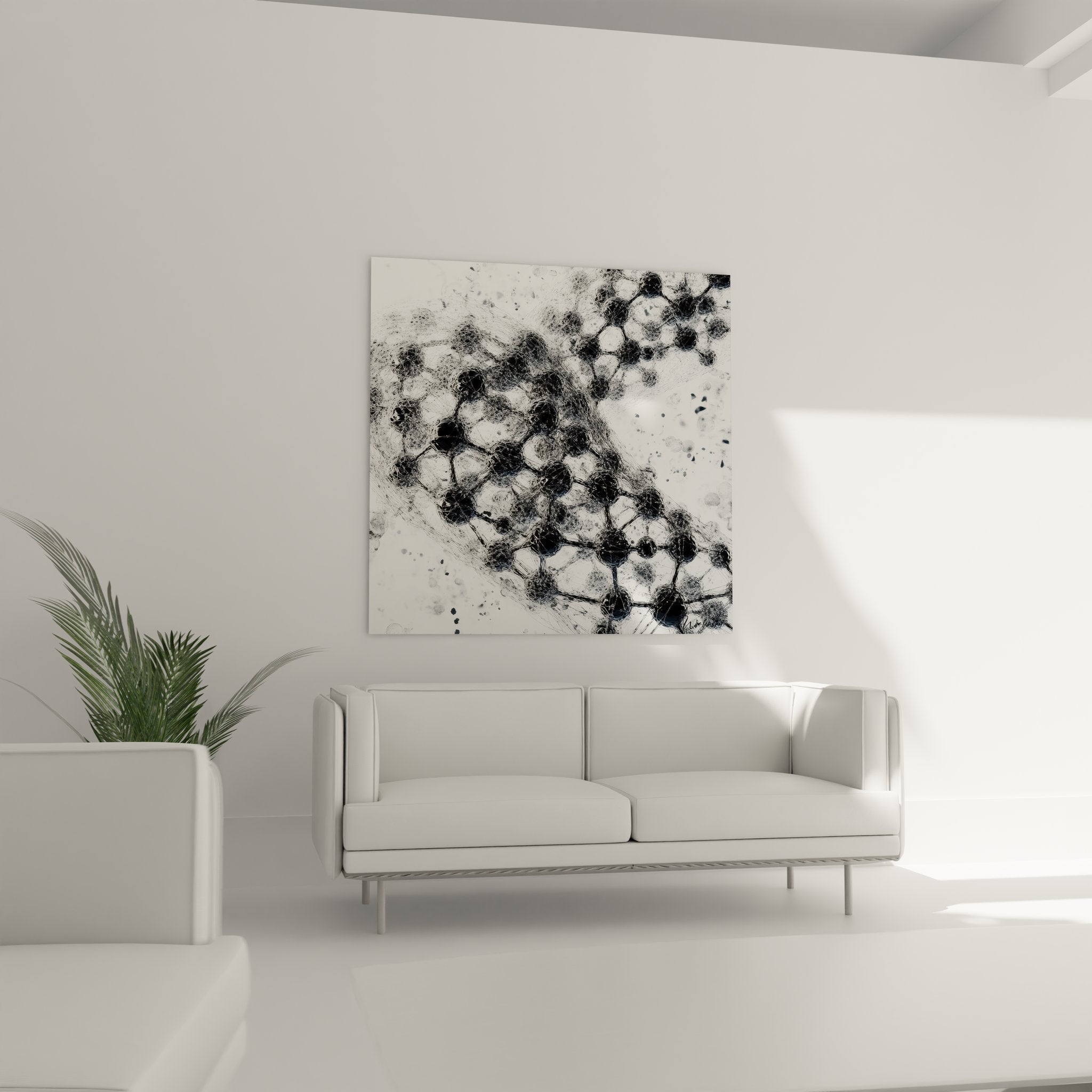 Gros plan tableau ADN détail structure moléculaire liaisons génétiques art abstrait scientifique