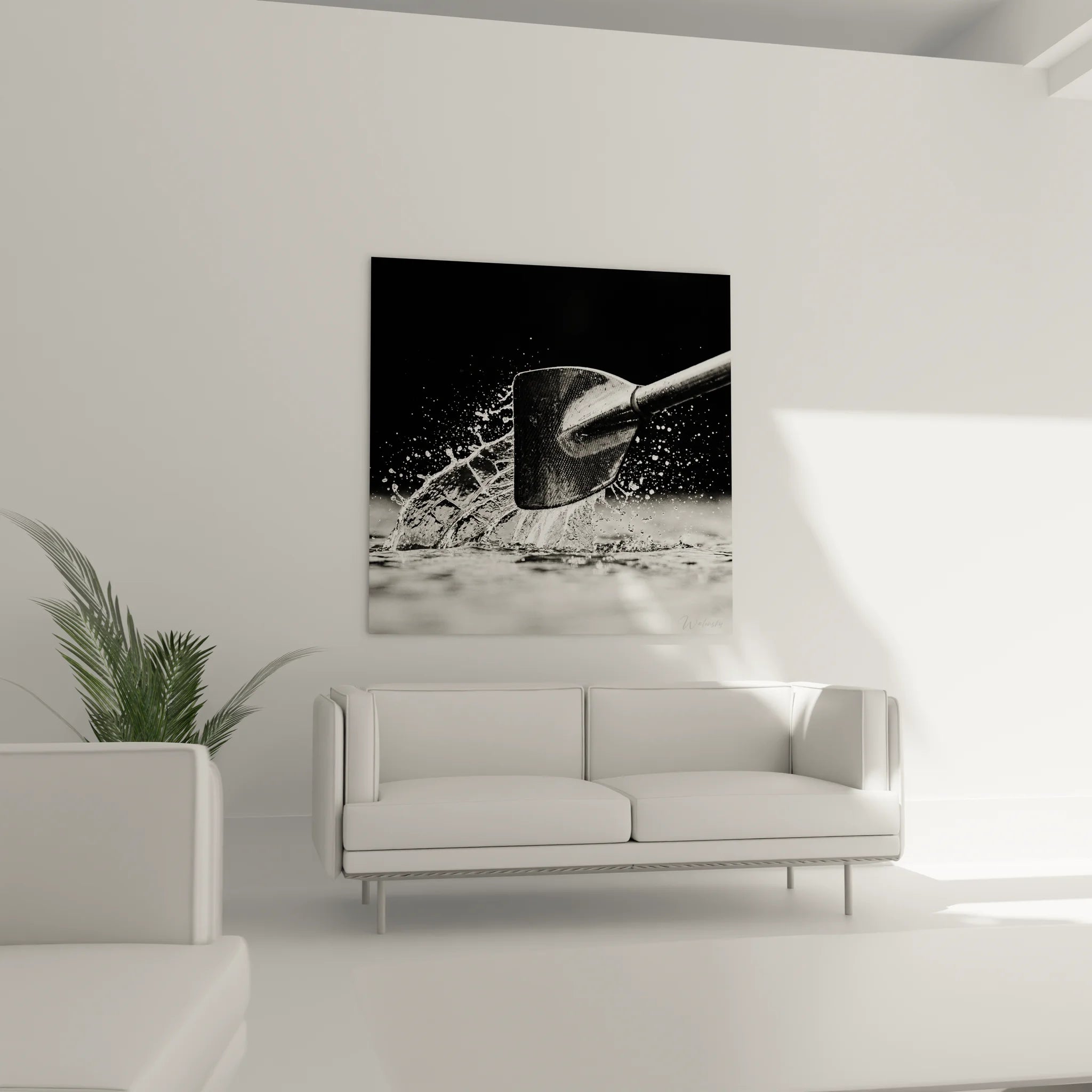 Gros plan tableau aviron montrant détails rame carbone et gouttelettes d'eau suspendues