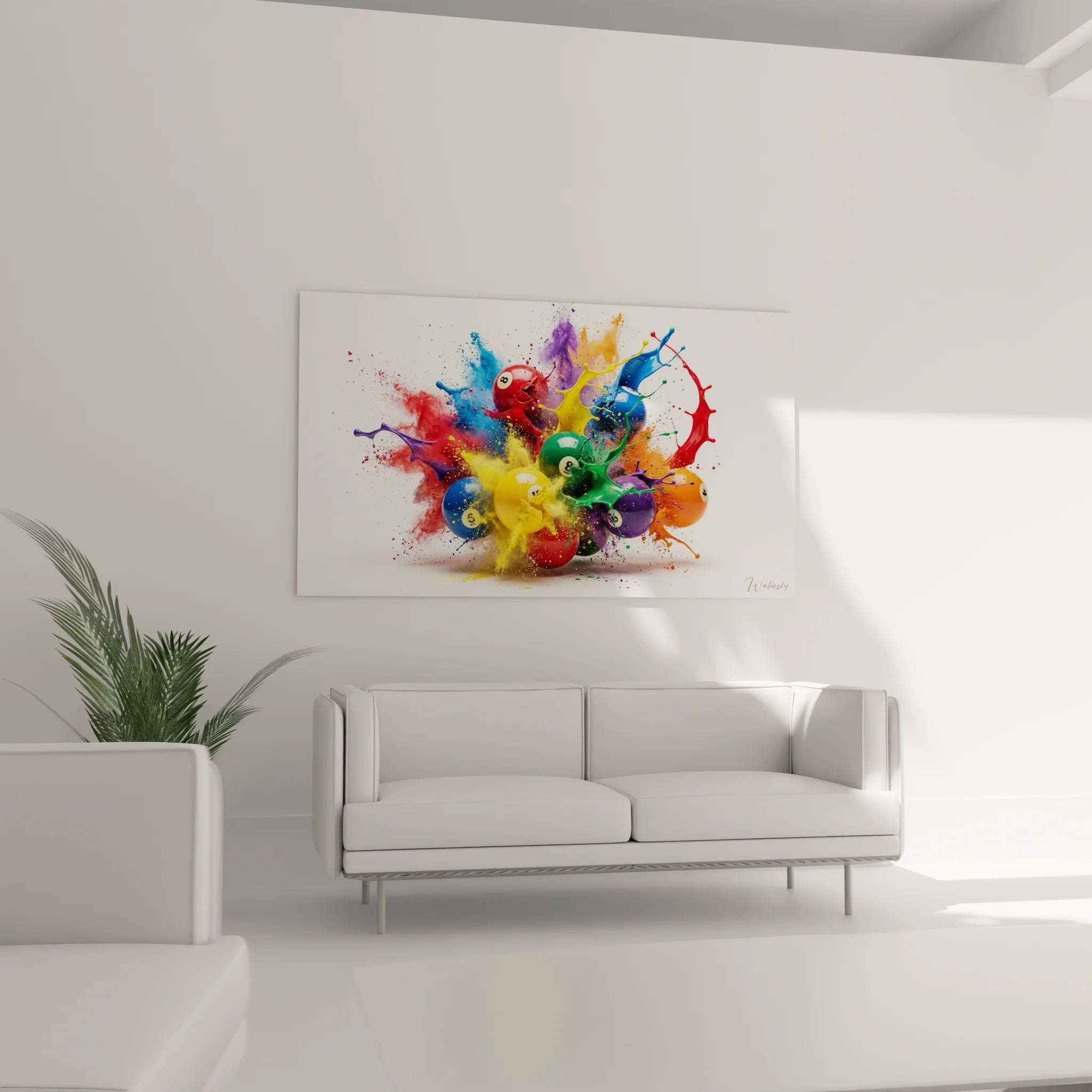 Gros plan tableau billard boules colorées explosion peinture détails artistiques couleurs vives