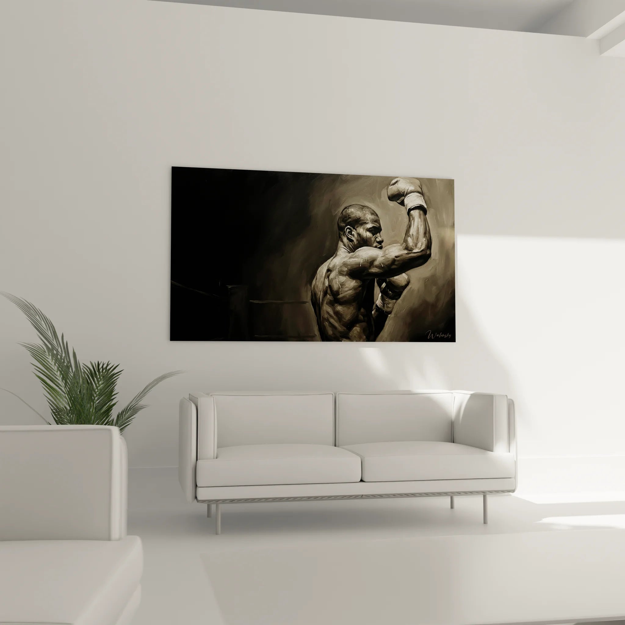 Gros plan tableau boxeur champion détails peinture art mural boxe qualité impression