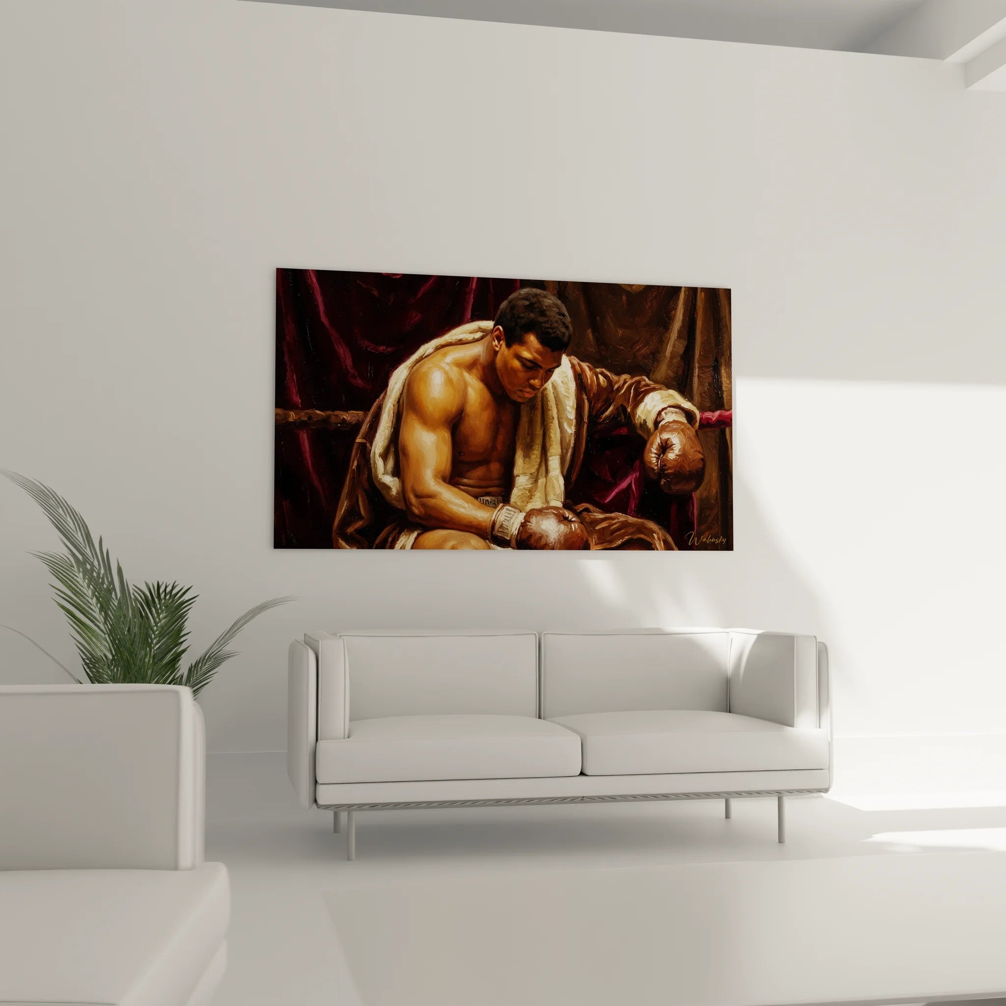 Gros plan tableau boxeur détails réalistes muscles et gants de boxe peinture sport