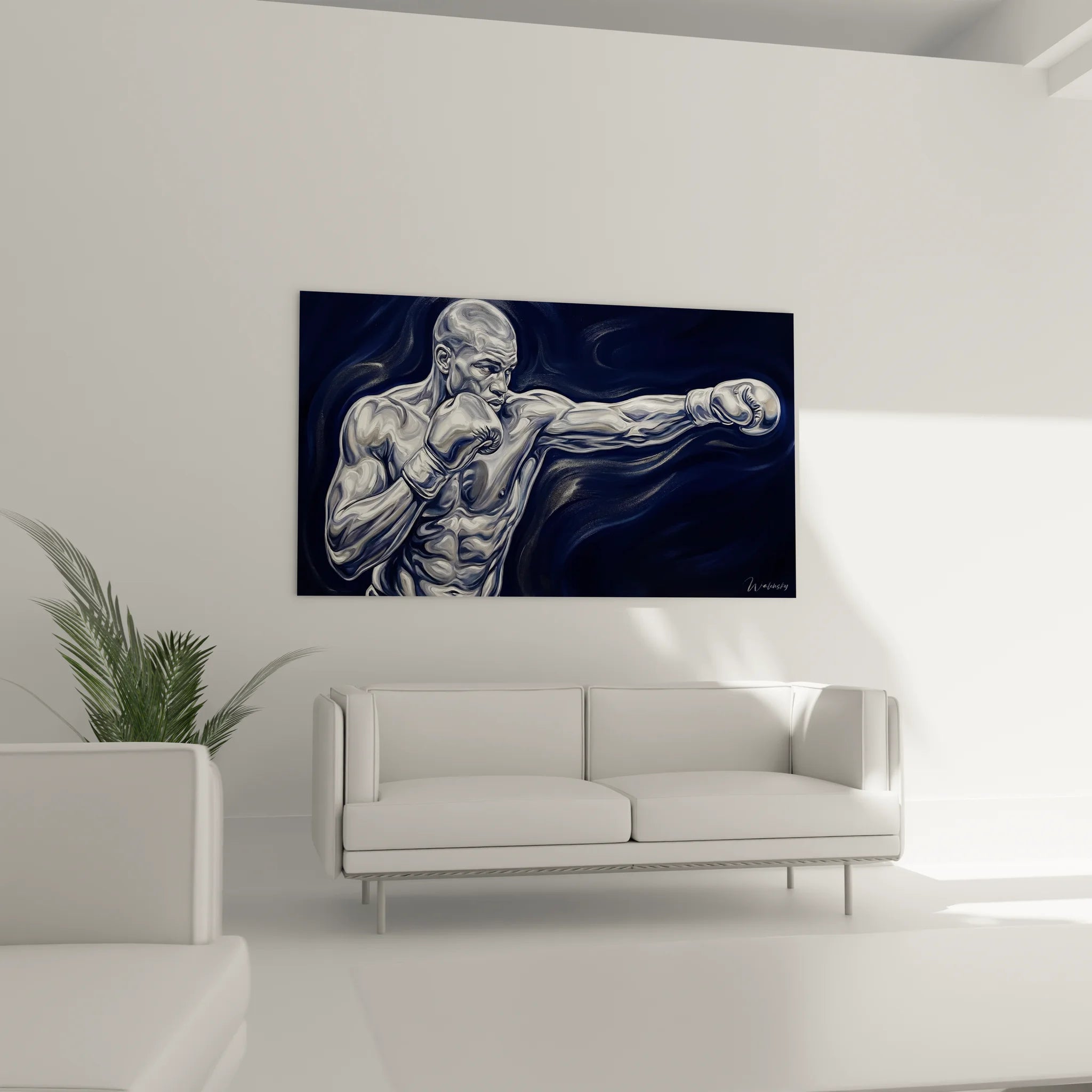 Gros plan tableau boxeur détails réalistes, art combat haute définition pour mur