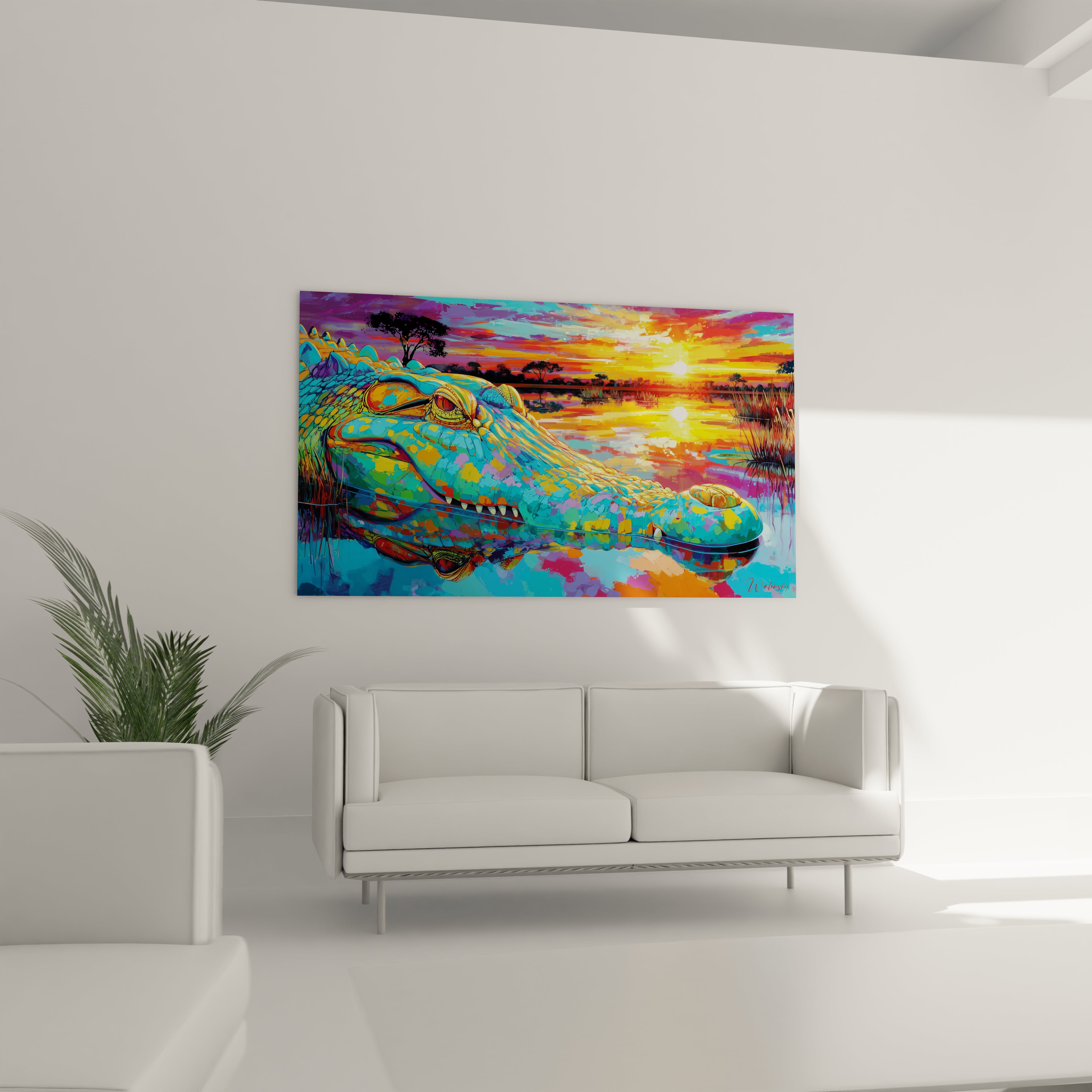 Gros plan tableau crocodile aux couleurs vibrantes détails artistiques écailles