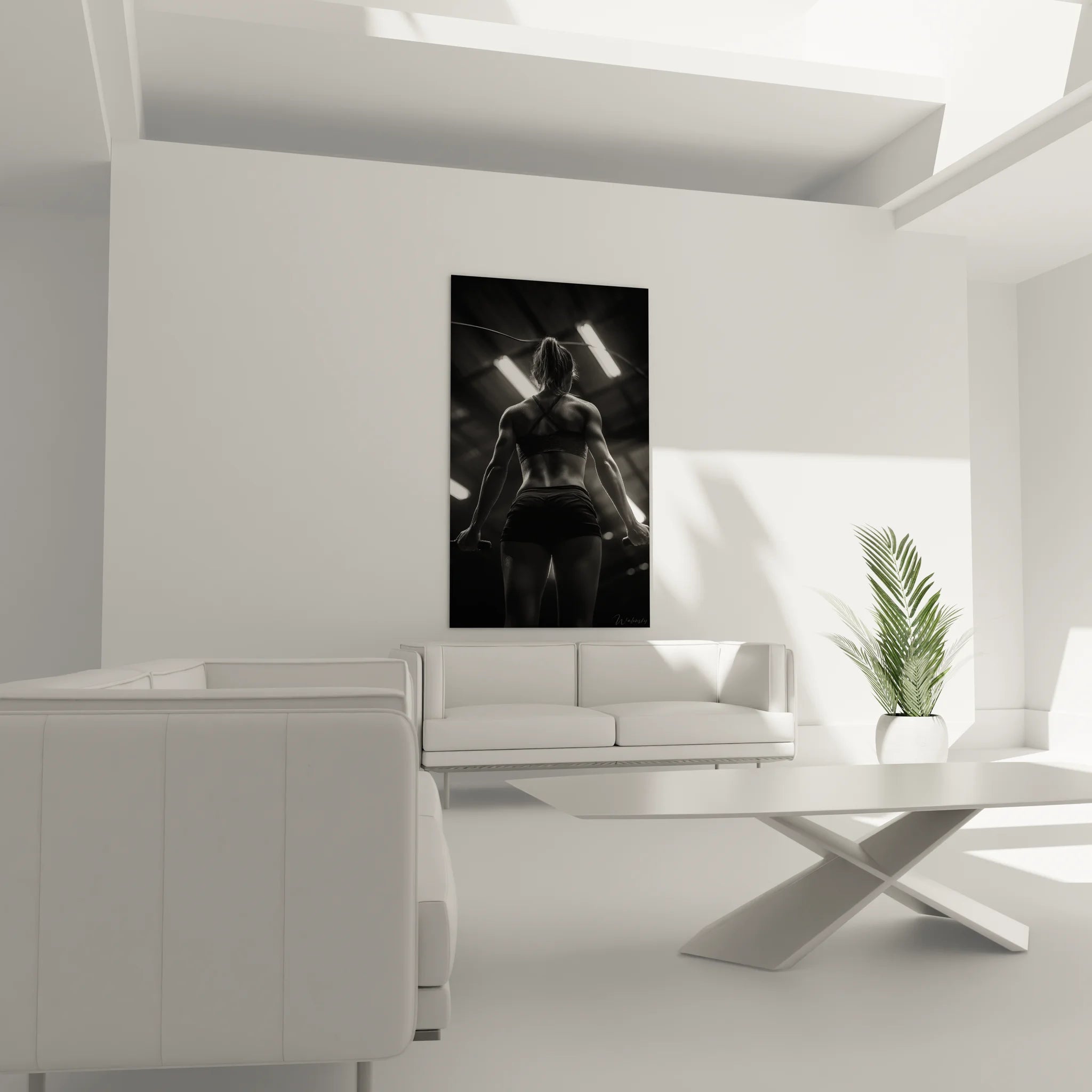 Gros plan tableau femme fitness détails musculature dos athlète noir et blanc