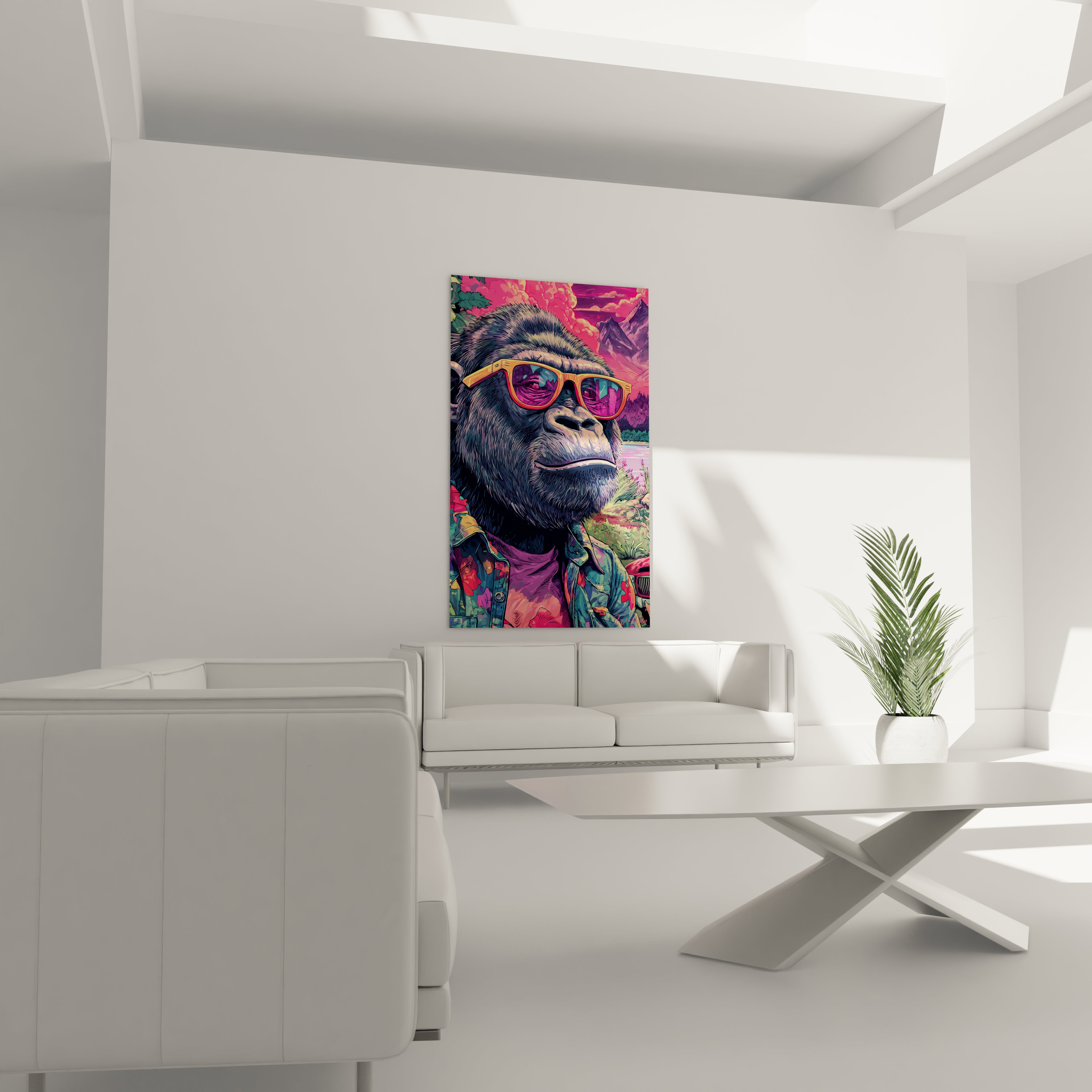 Gros plan tableau gorille à lunettes vintage art mural bande dessinée détaillé