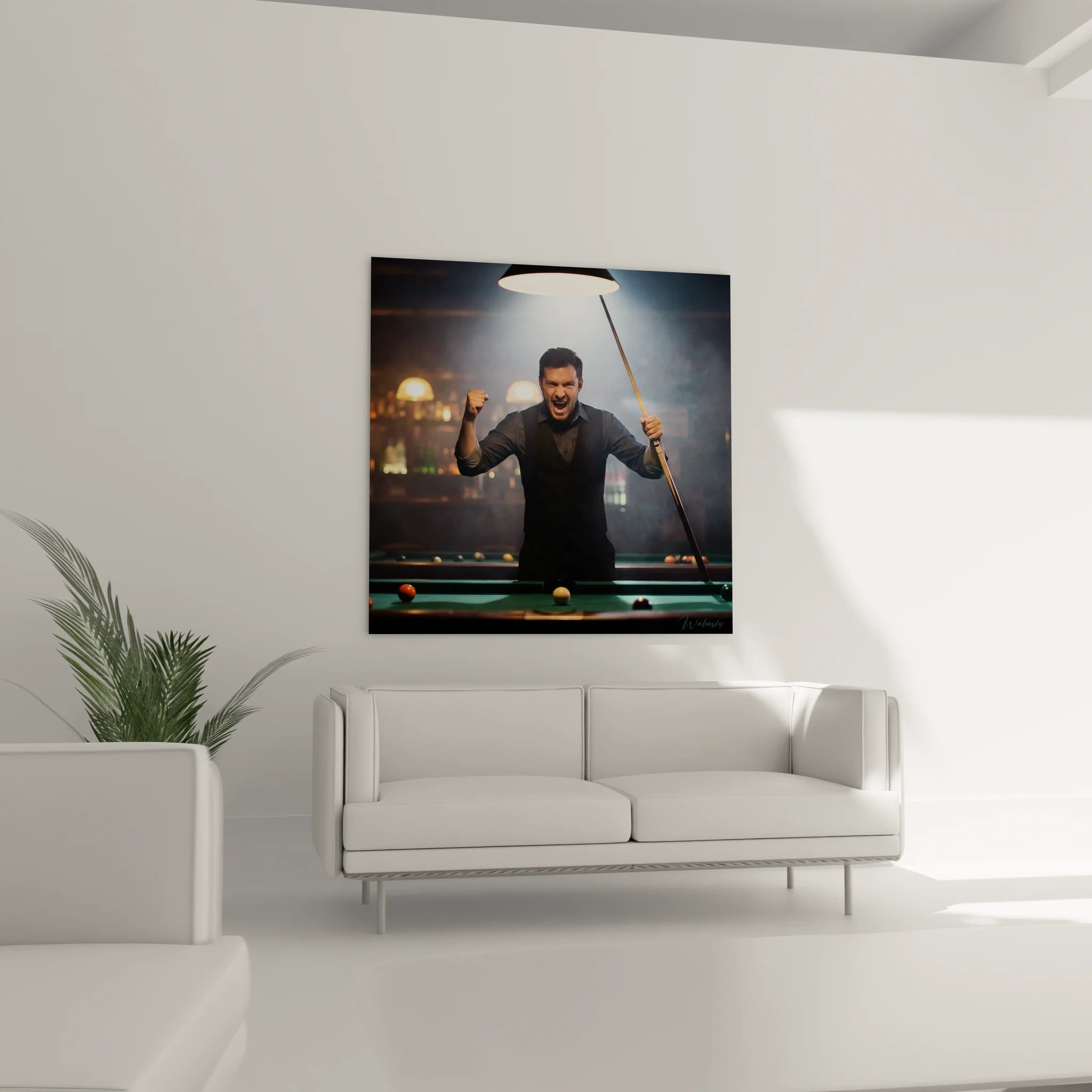 Gros plan tableau joueur billard expression victoire queue sport précision détail