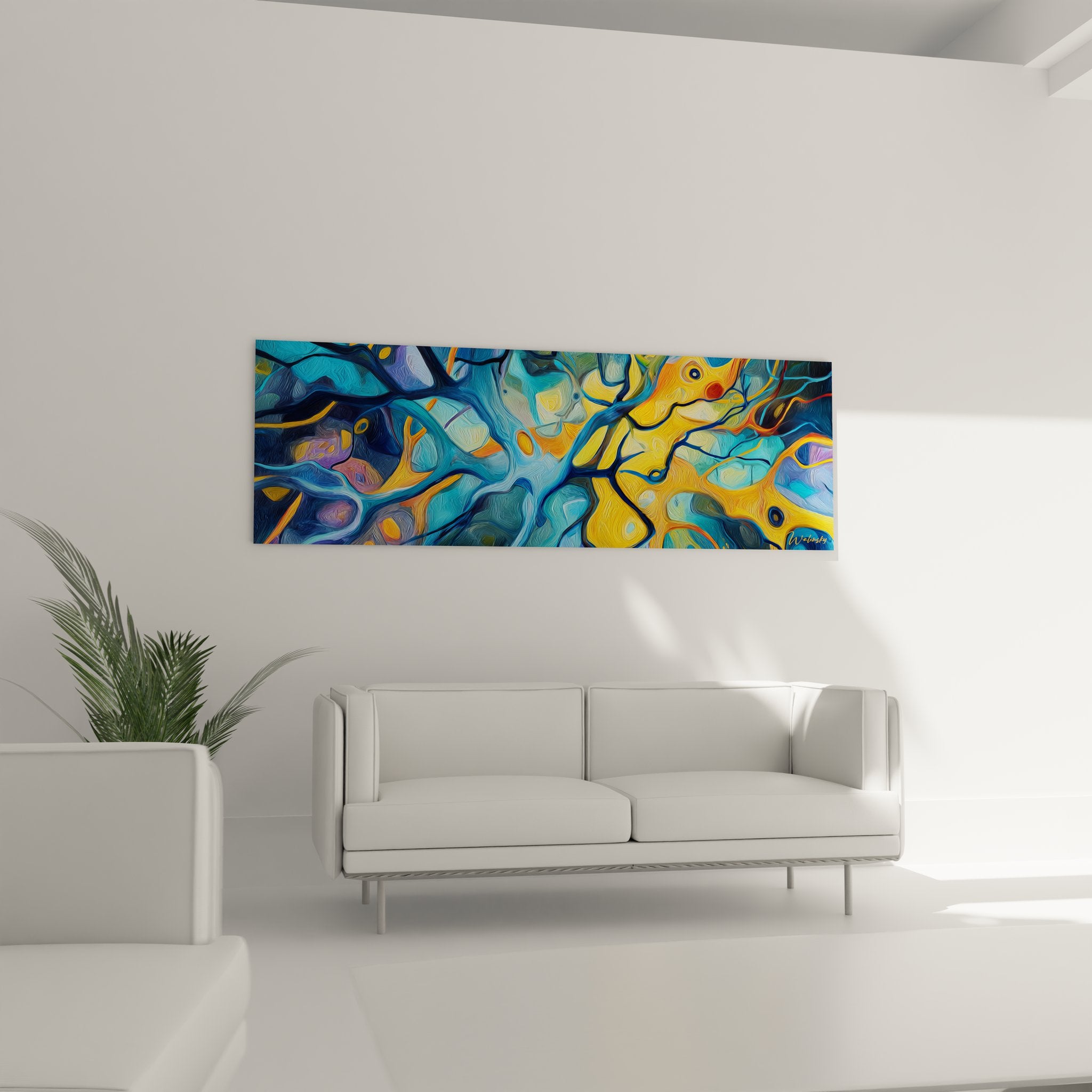 Gros plan tableau neural abstrait détails connexions synaptiques couleurs vives art neuroscience décoratif