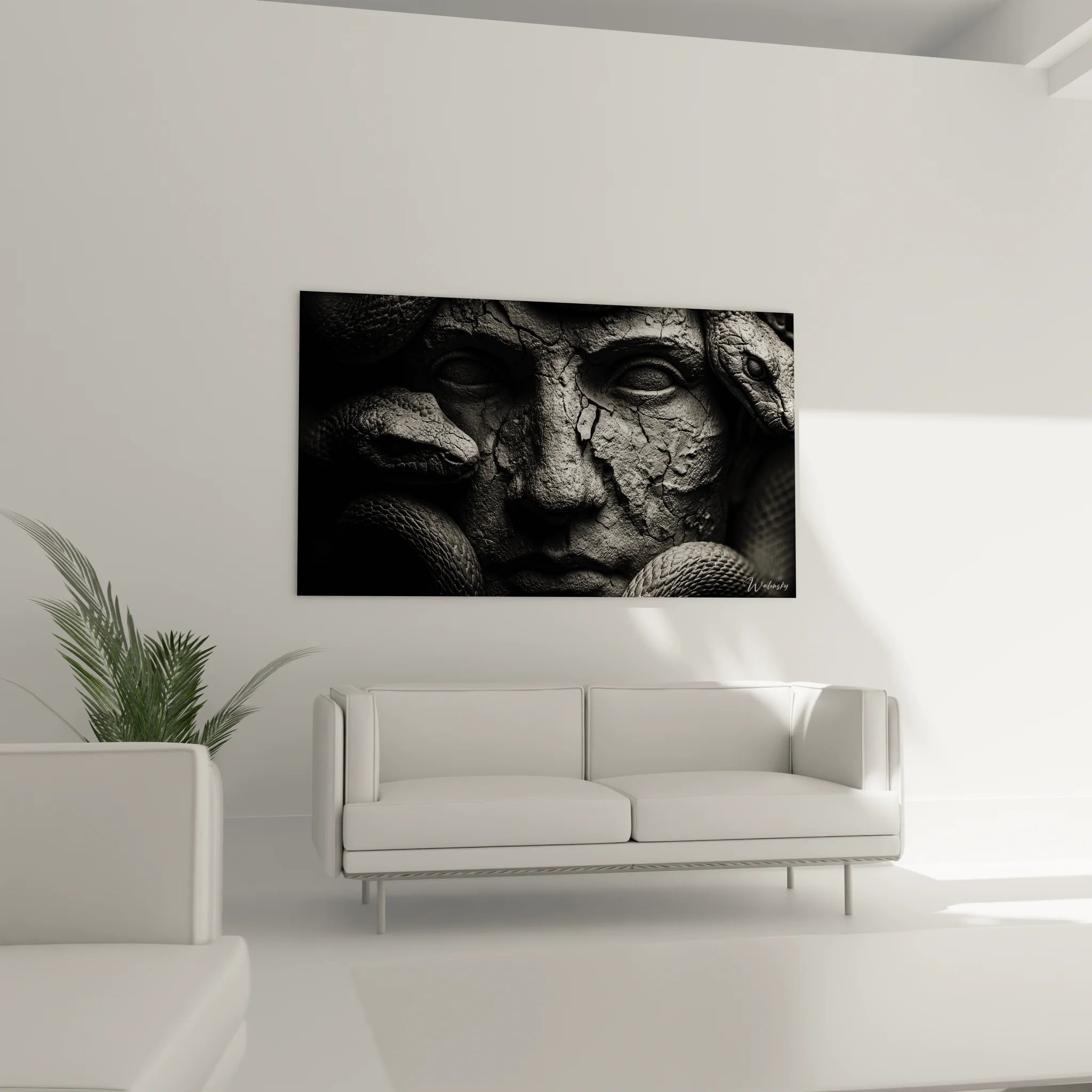 Gros plan sur les détails du tableau reptile montrant les textures écailleuses et l'œil perçant en noir et blanc