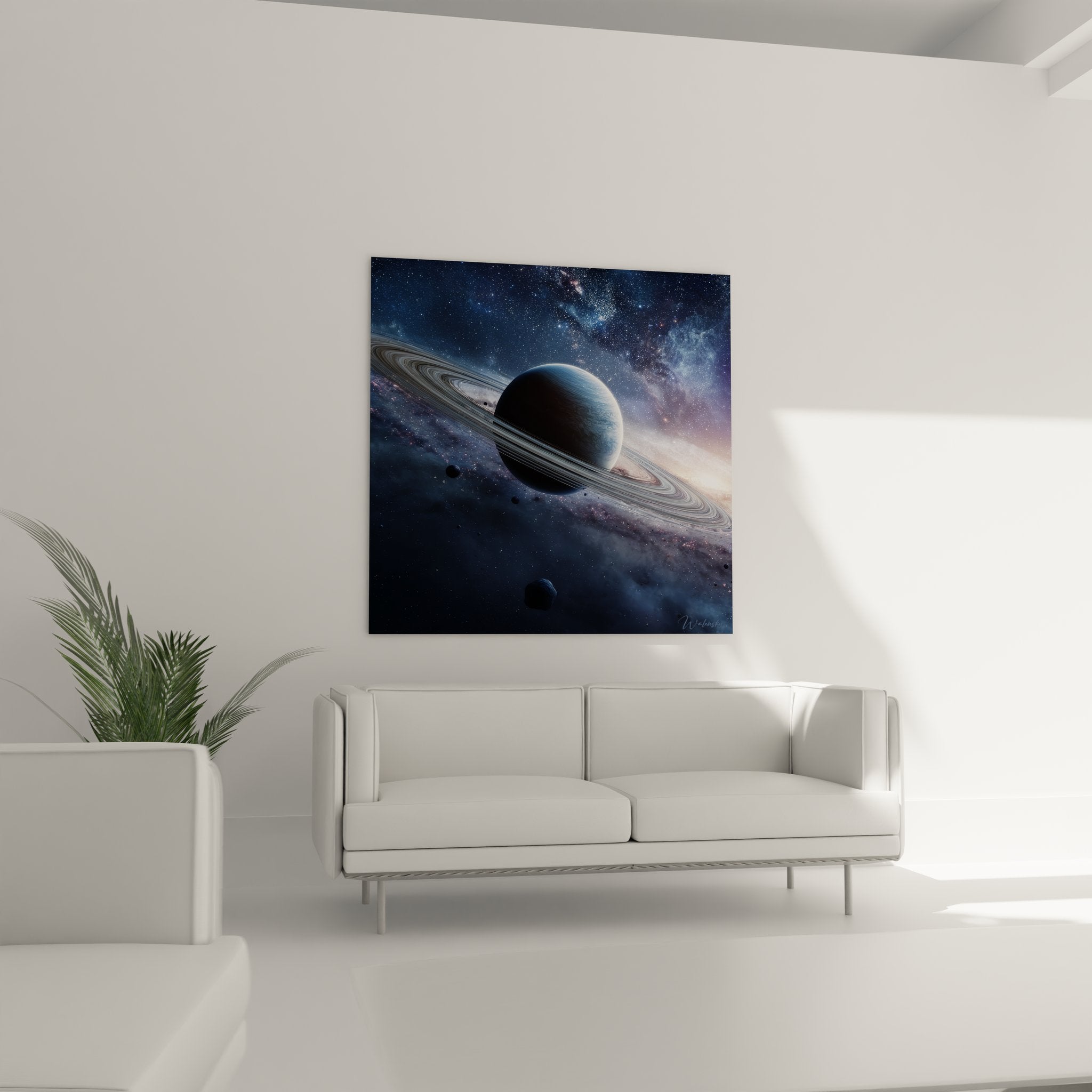 Gros plan tableau Saturne montrant détails anneaux et texture planète gazeuse réaliste