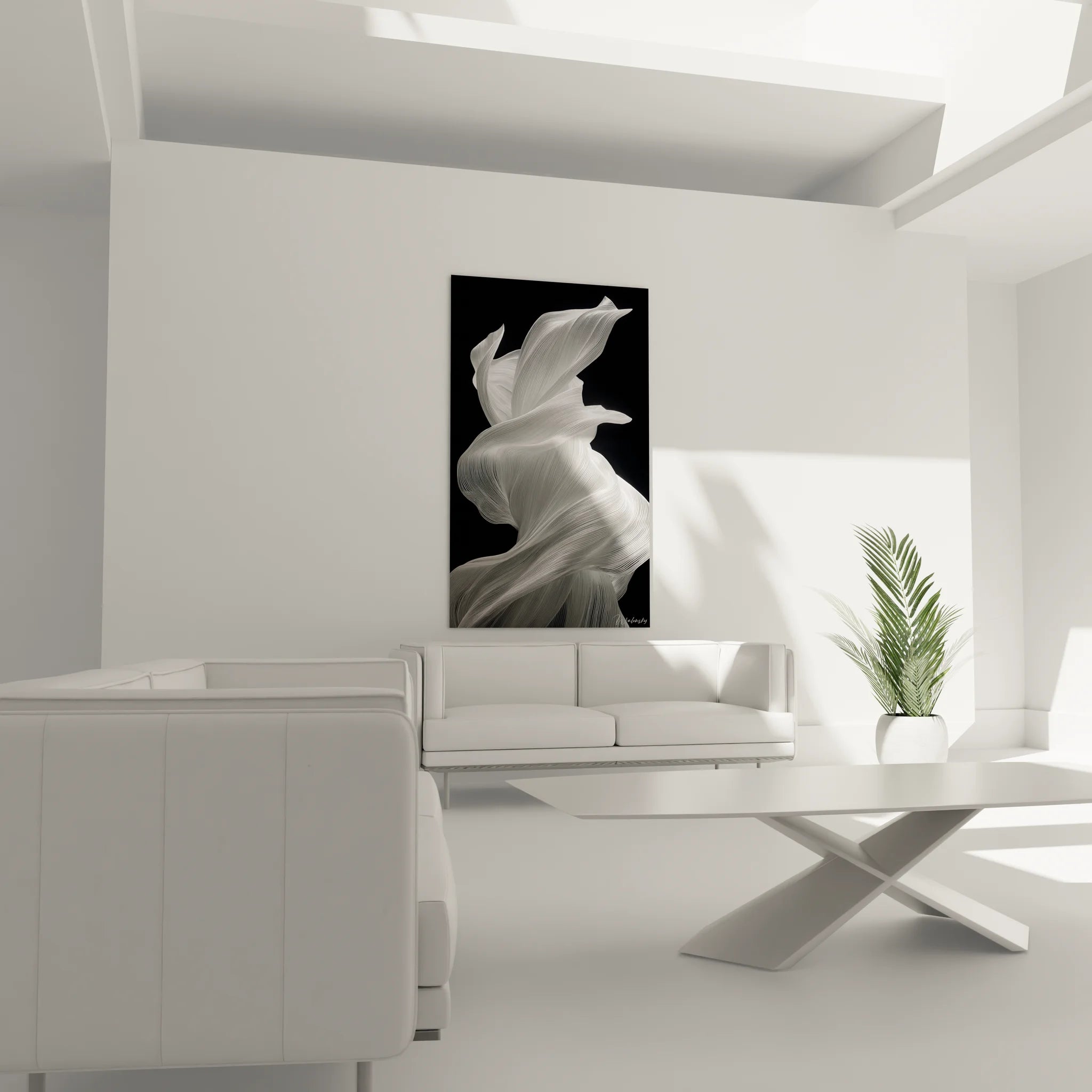 Gros plan sur les détails texturés du tableau tissu fluide noir et blanc abstrait