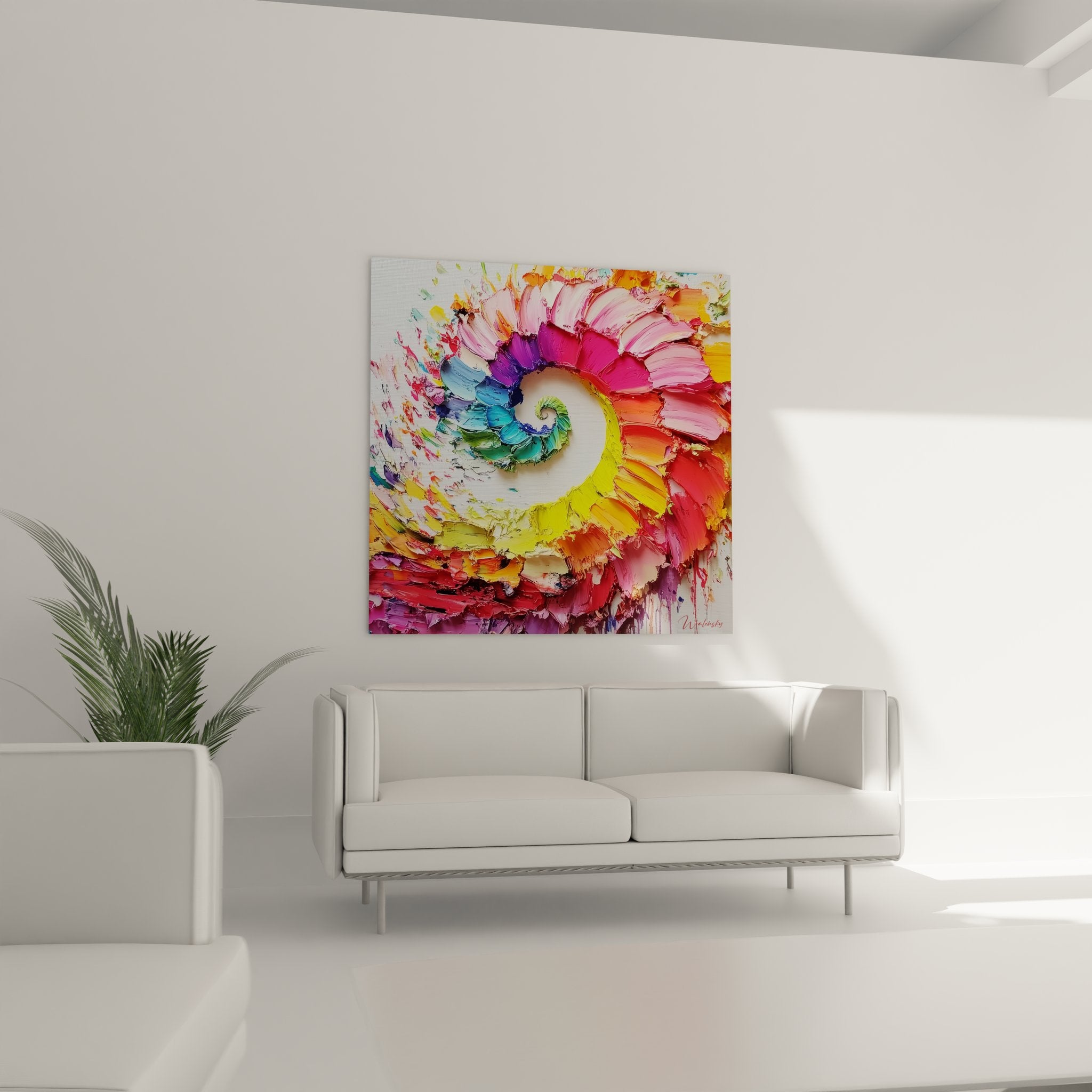 Gros plan texture peinture épaisse spirale abstraite montrant relief et empâtement coloré détaillé