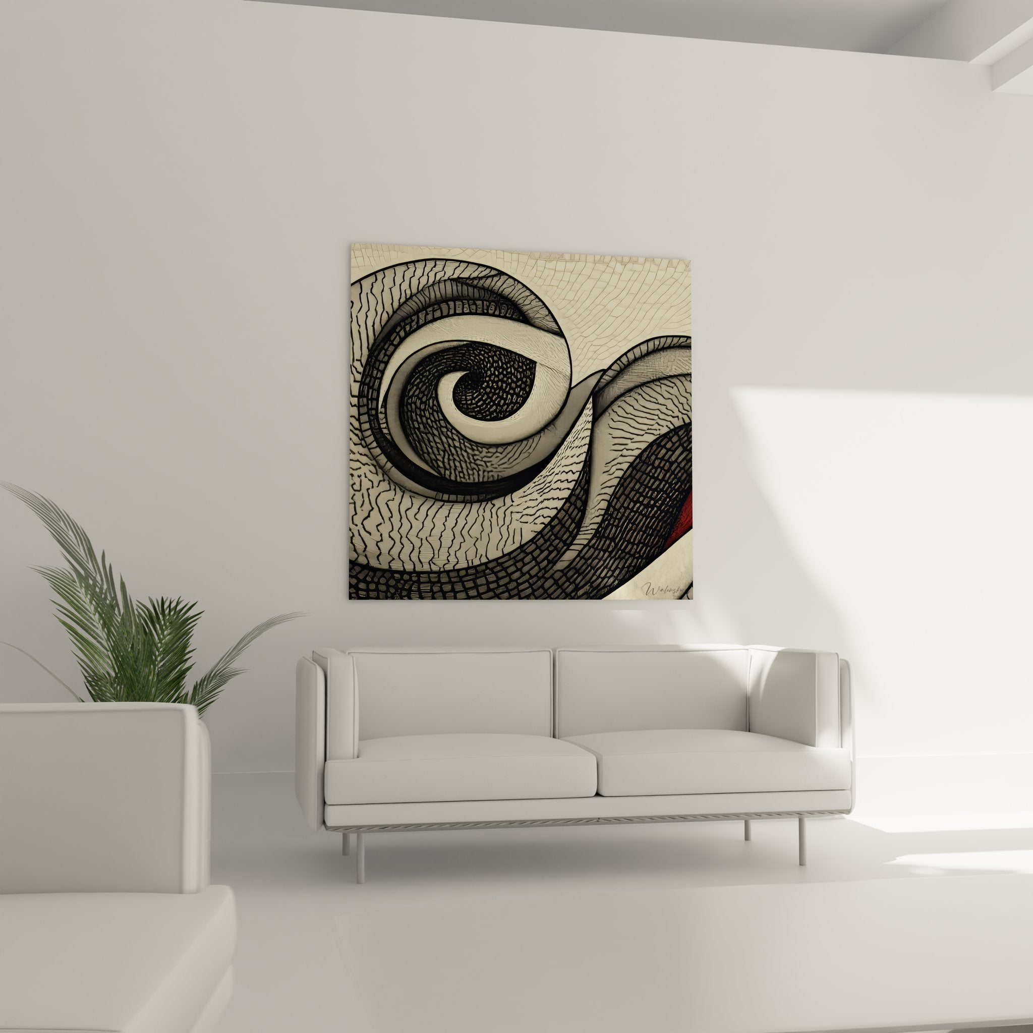 Gros plan texture tableau spirales entrelacées, détails reliefs et motifs abstraits sculptés