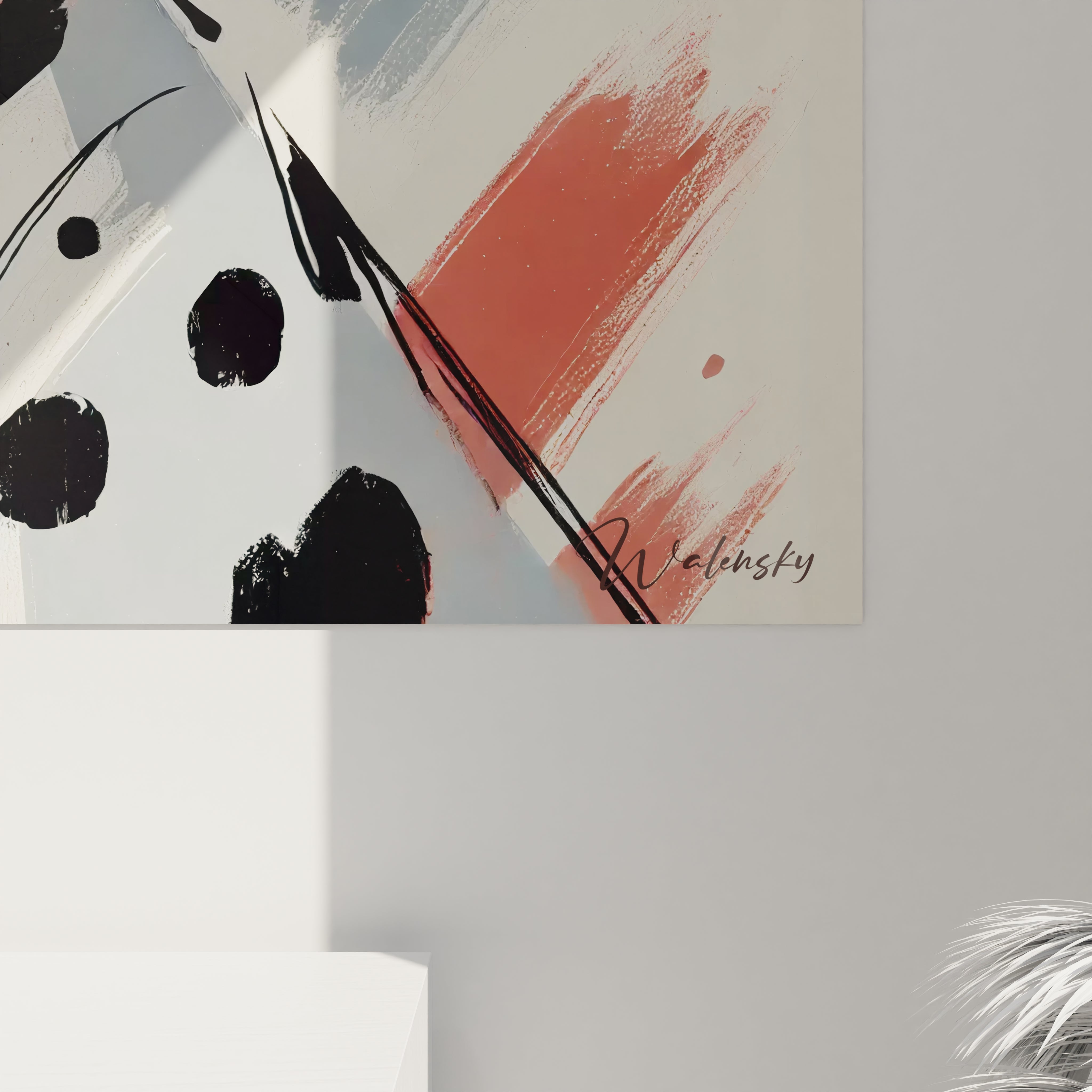 Admirez les détails subtils de ce tableau chien abstrait. Le mélange de formes géométriques et de couleurs pastel crée un effet visuel captivant et épuré pour une décoration raffinée.

