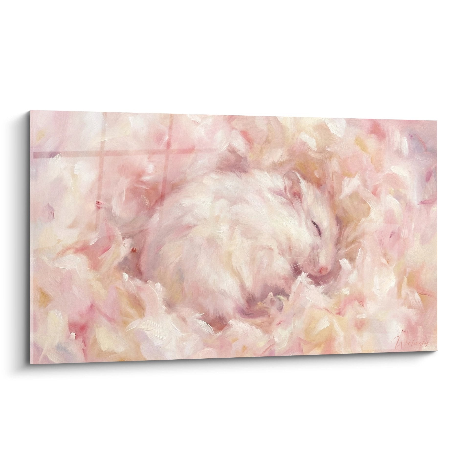 Hamster-Gemälde in rosa und creme wolkigen Wattewolken sanfte Zartheit Hamster-Edition