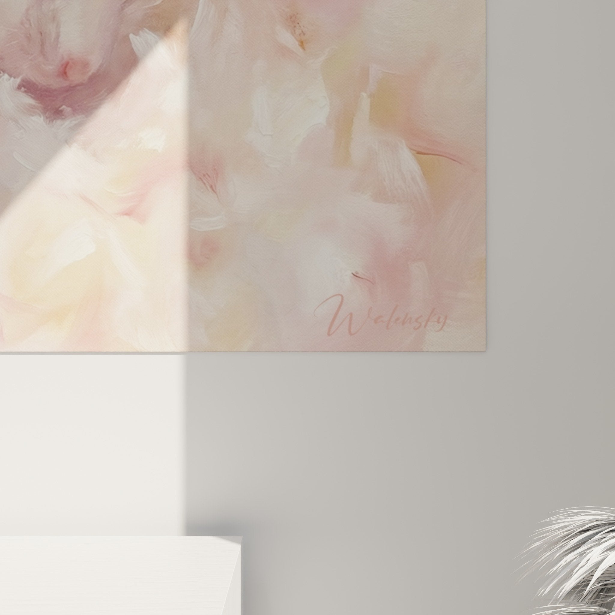 Gesamtansicht Hamster-Gemälde in Rosa-Creme, Inneneinrichtung, zartes Ambiente