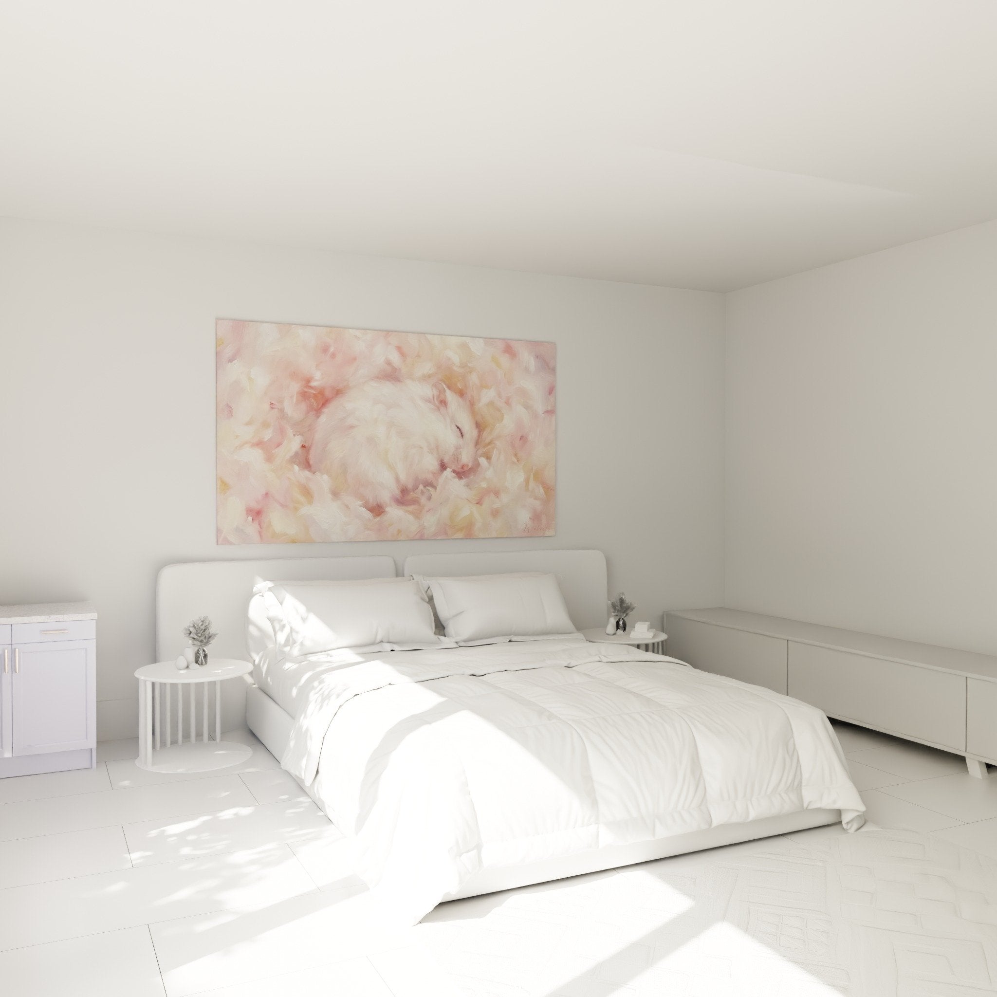 Hamster rosa Wolken Schlafzimmer Wanddekoration sanfte Pastellfarben Gemütlichkeit