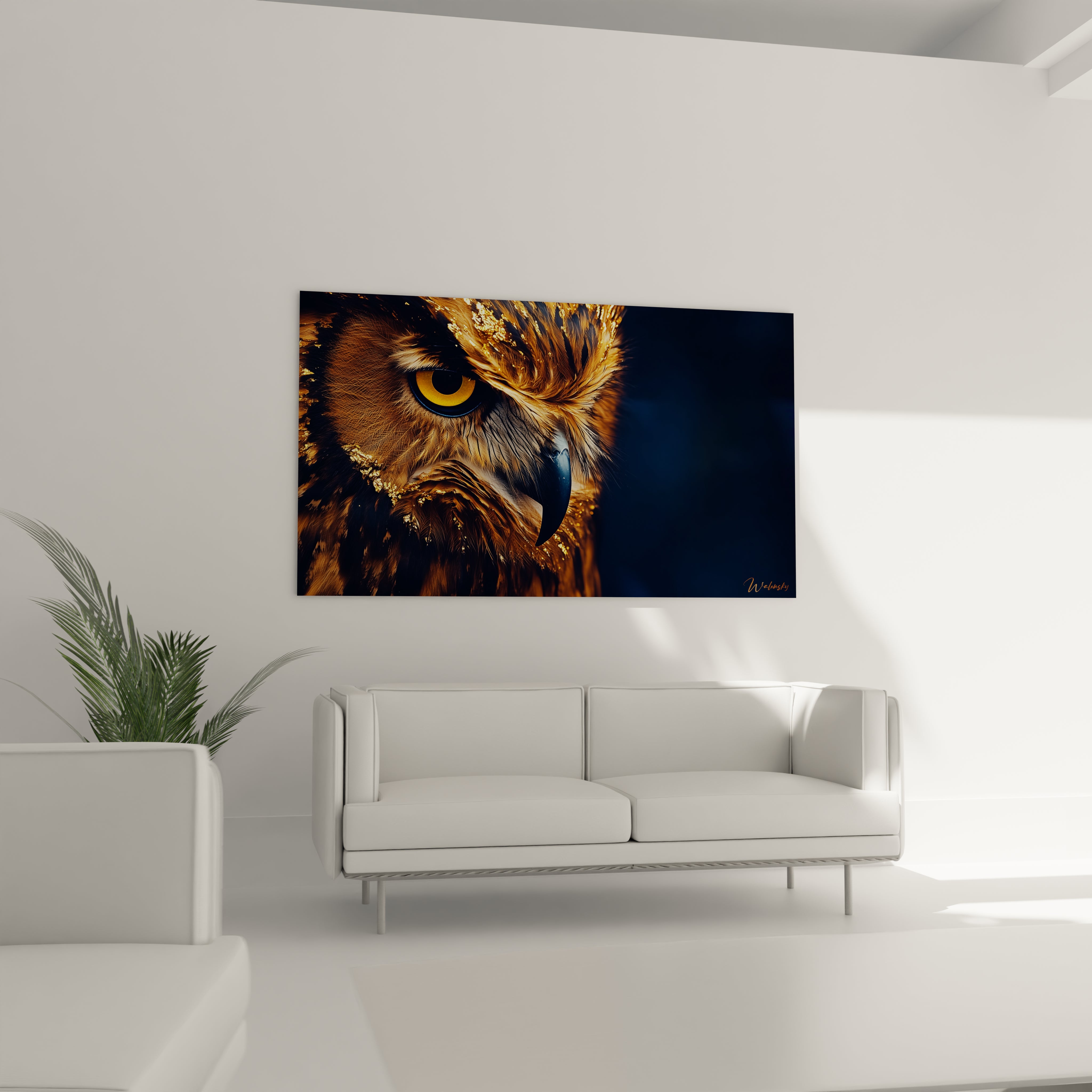 Tableau hibou Walensky avec un regard perçant, parfait pour décorer vos murs