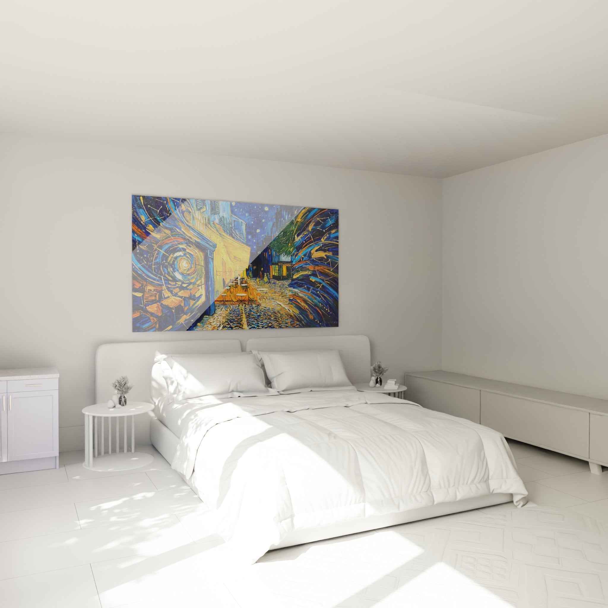 Decoration murale tableau cafe nocturne provence dans chambre moderne avec eclairage dambiance