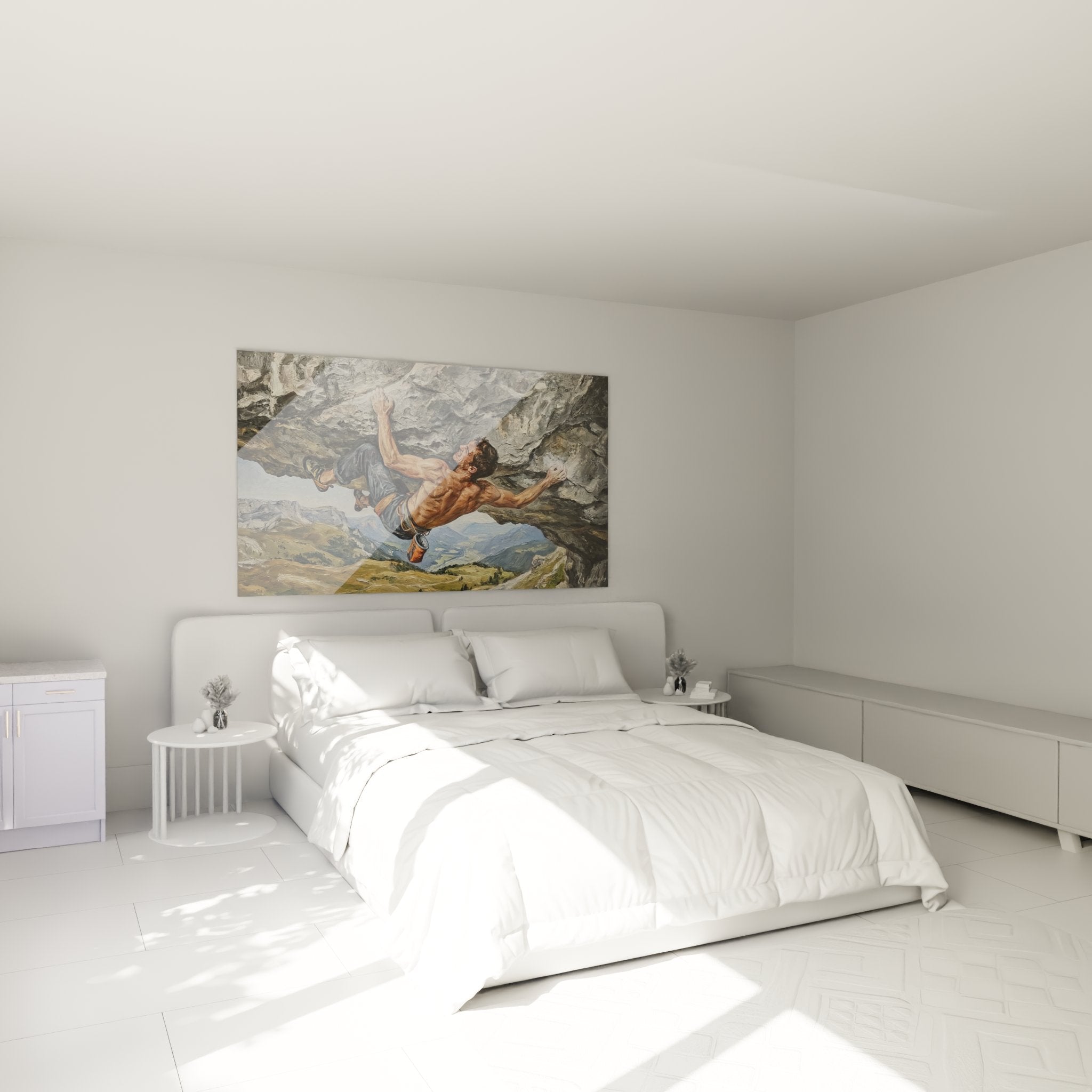 Decoration chambre tableau escalade grimpeur surplomb art mural montagne ambiance sportive