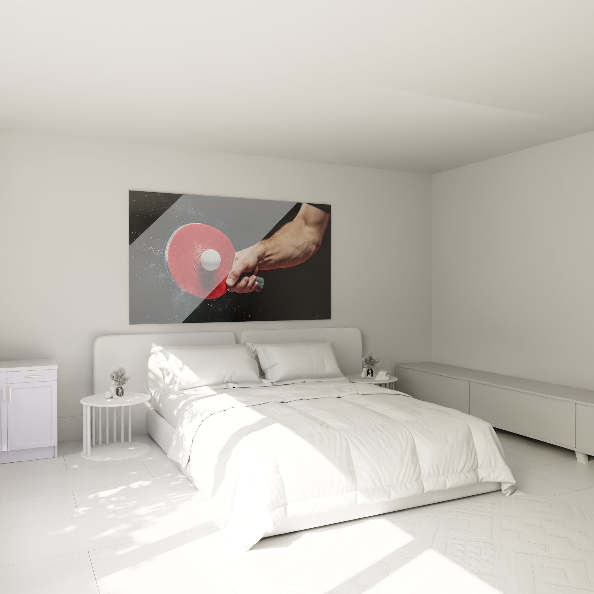 Decoration murale ping pong raquette rouge dans chambre moderne ambiance sportive contemporaine