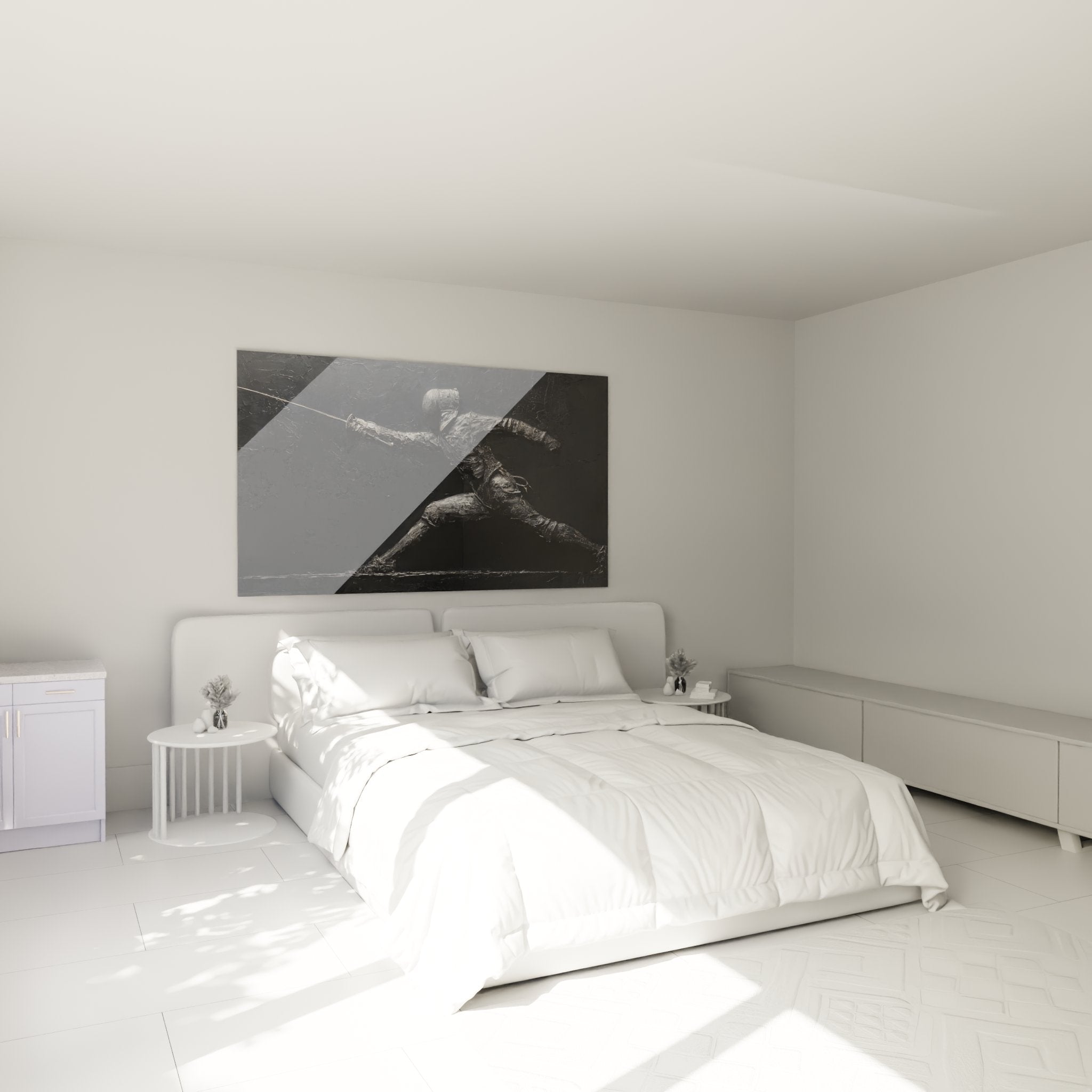 Quadro schermitore moderno in camera decorazione murale sport elegante arte contemporanea bianco nero atmosfera