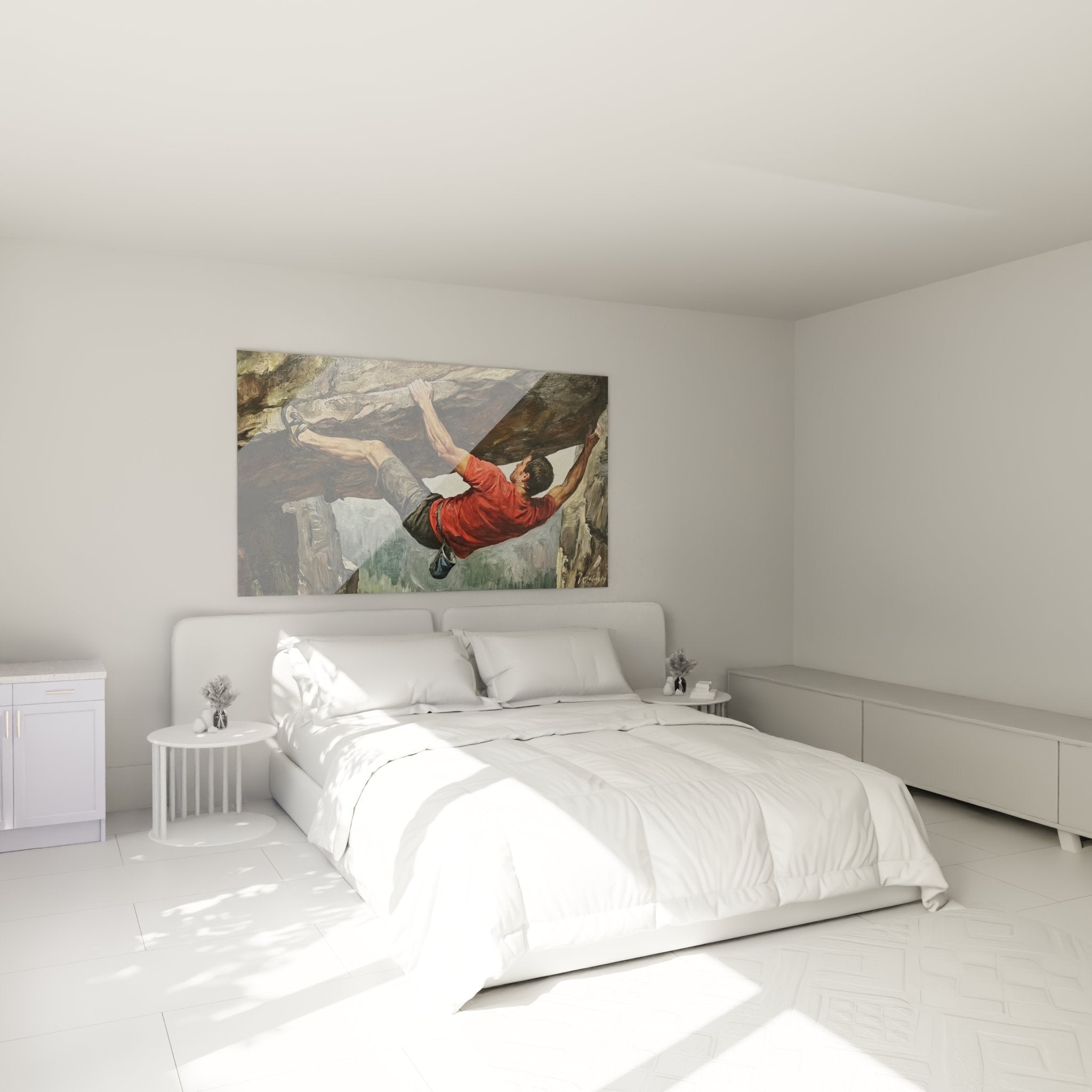 Decoration chambre tableau escalade grimpeur falaise ambiance sportive art mural moderne