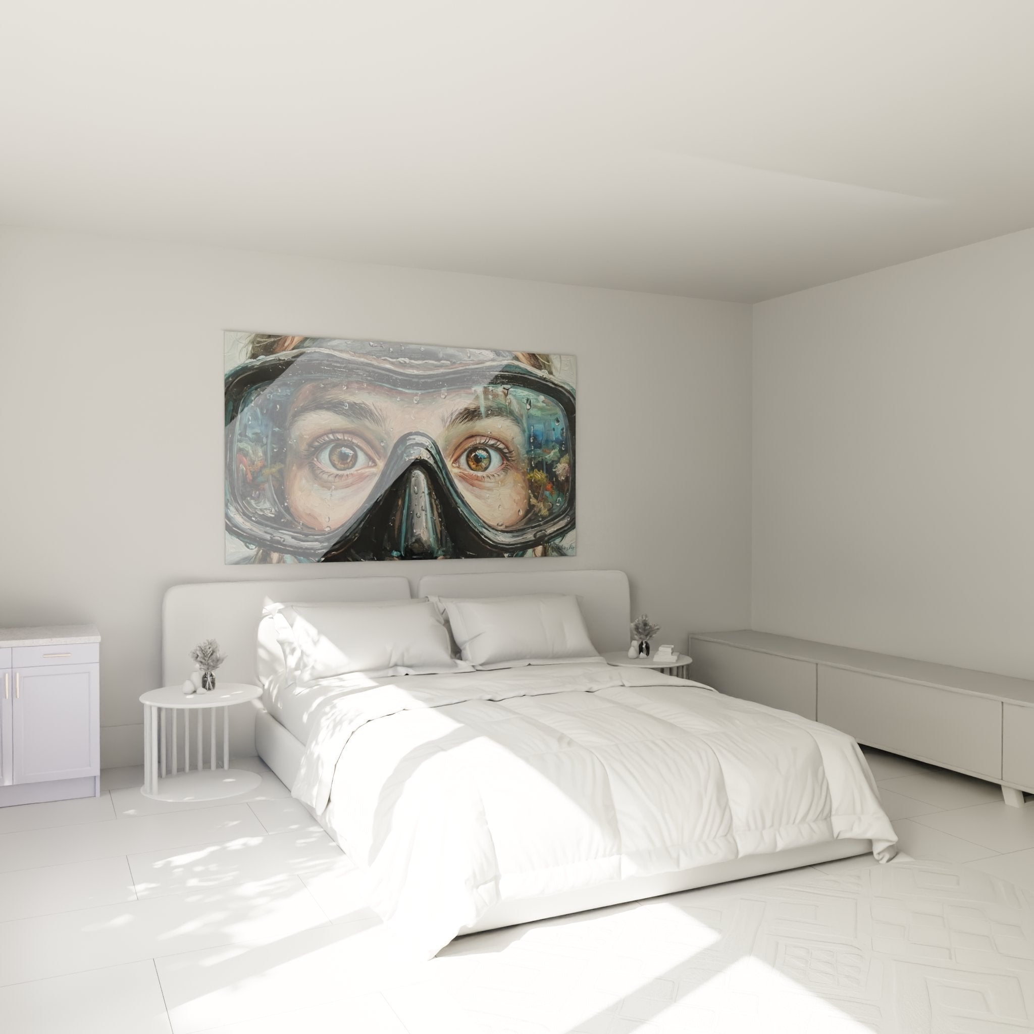 Decoration murale masque de plongee sous-marine dans chambre moderne style nautique