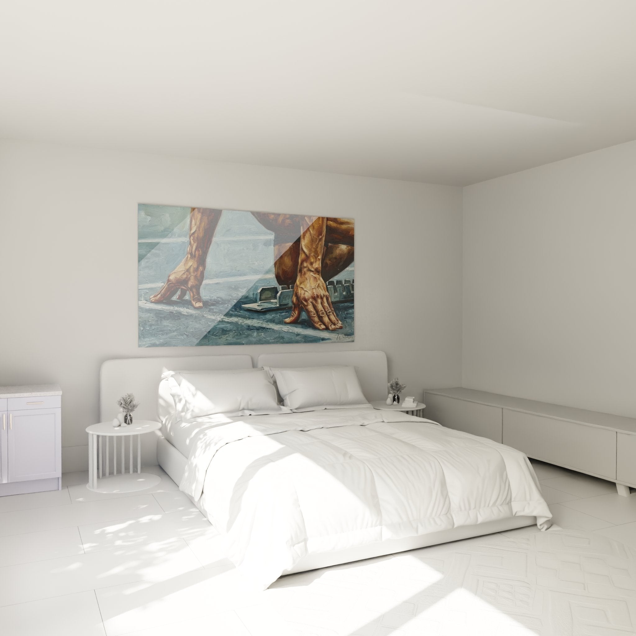 Decoration murale chambre avec tableau pieds athlete, ambiance sportive et artistique moderne