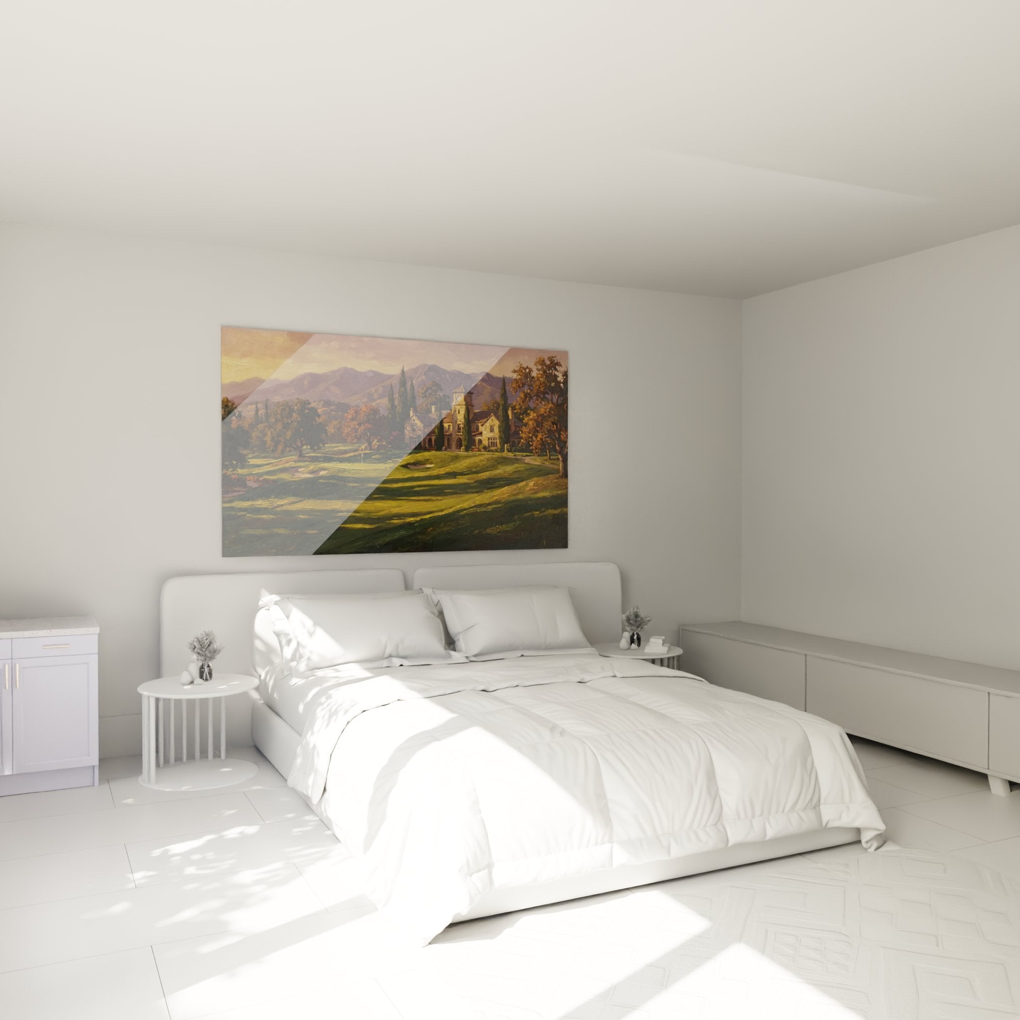 Decoration chambre tableau golf club house paysage montagne ambiance chaleureuse art mural