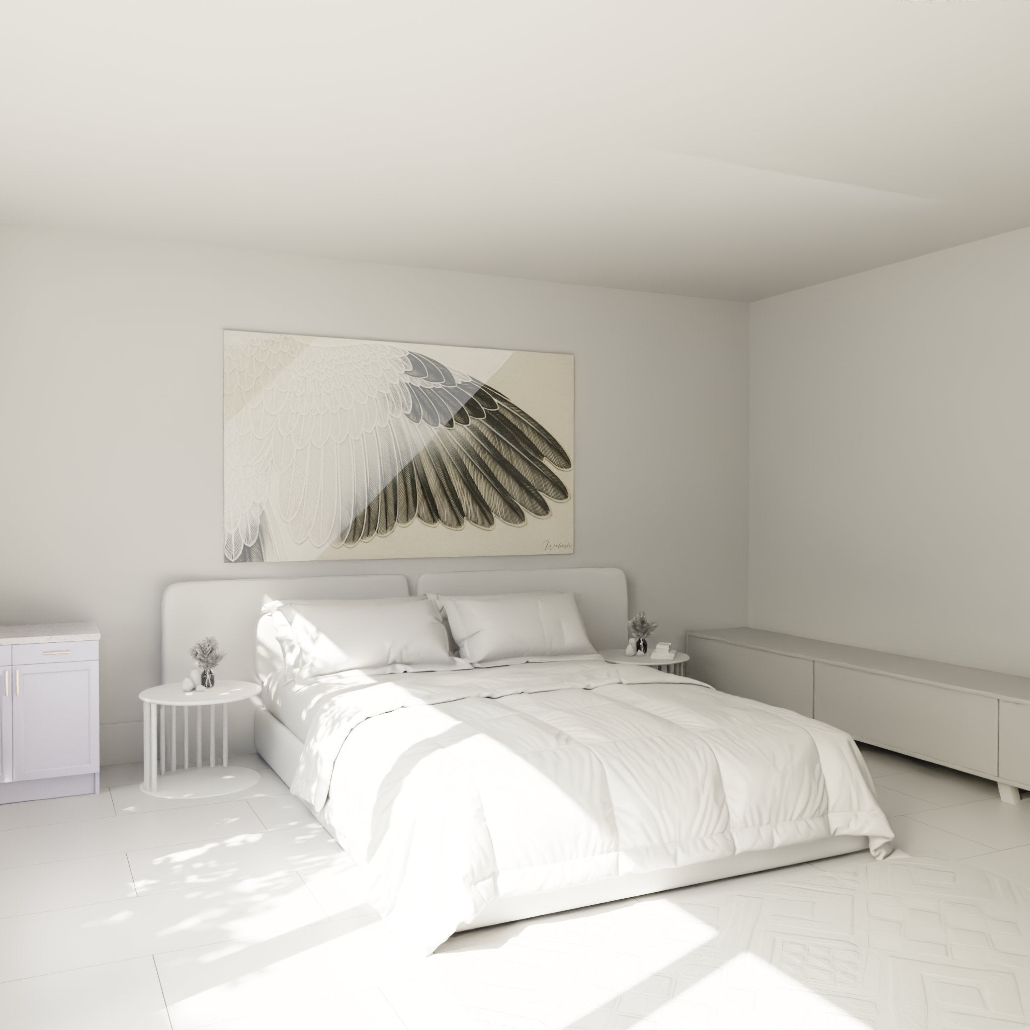 Decoration murale aile de cigogne dans chambre moderne ambiance elegante tableau noir et blanc nature