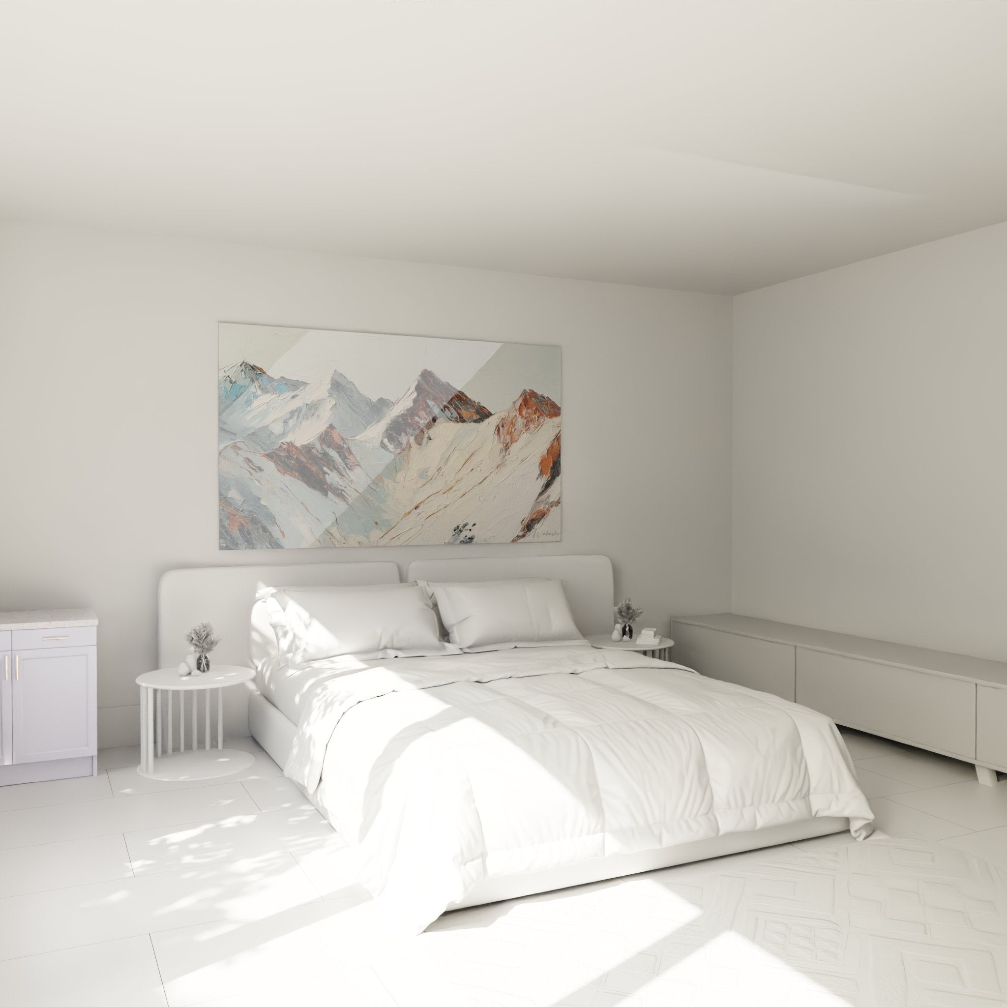 Tableau montagne Pyrénées dans chambre moderne décoration murale paysage enneigé ambiance cosy