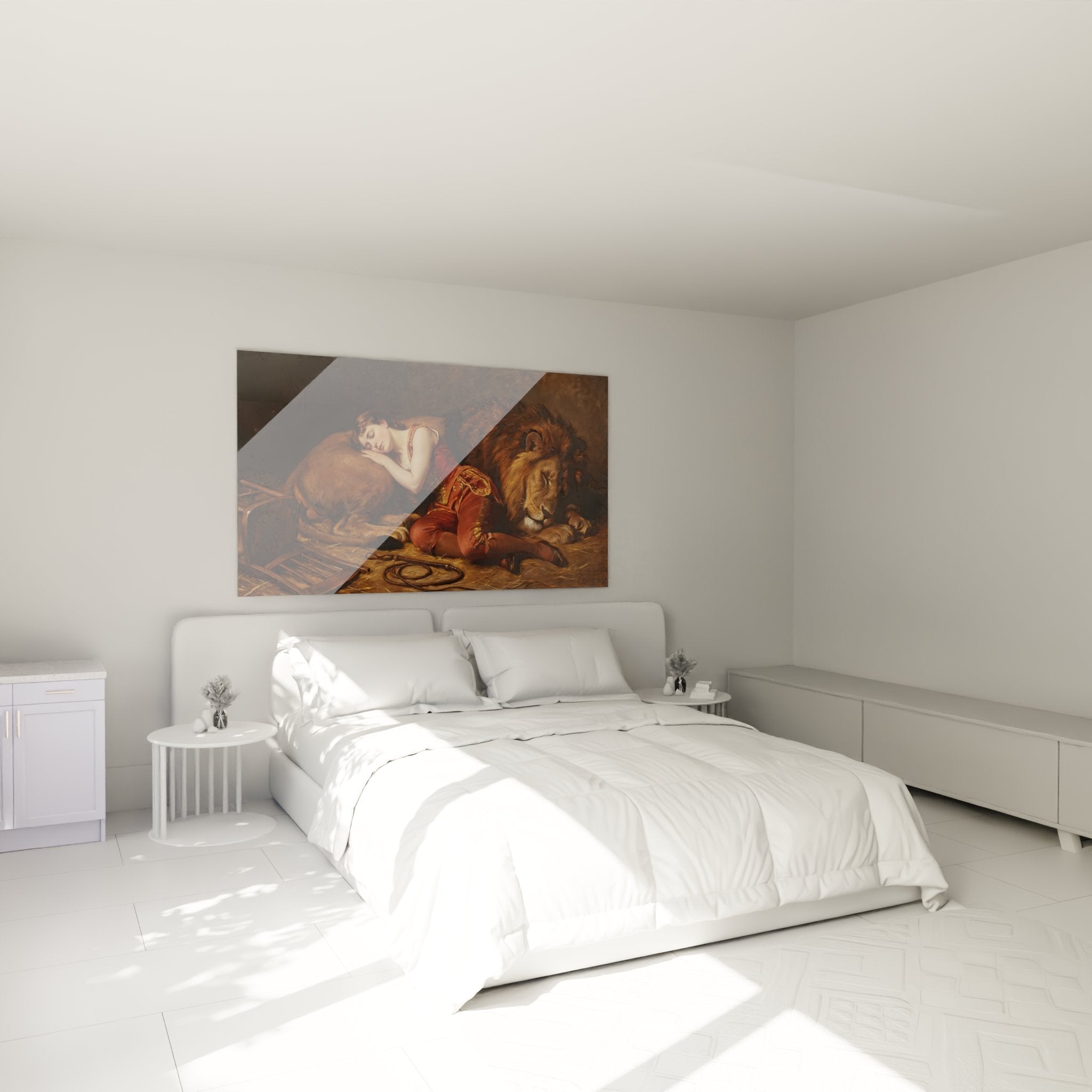 Decoration murale tableau cirque dompteuse lion ambiance chambre vintage art mural authentique
