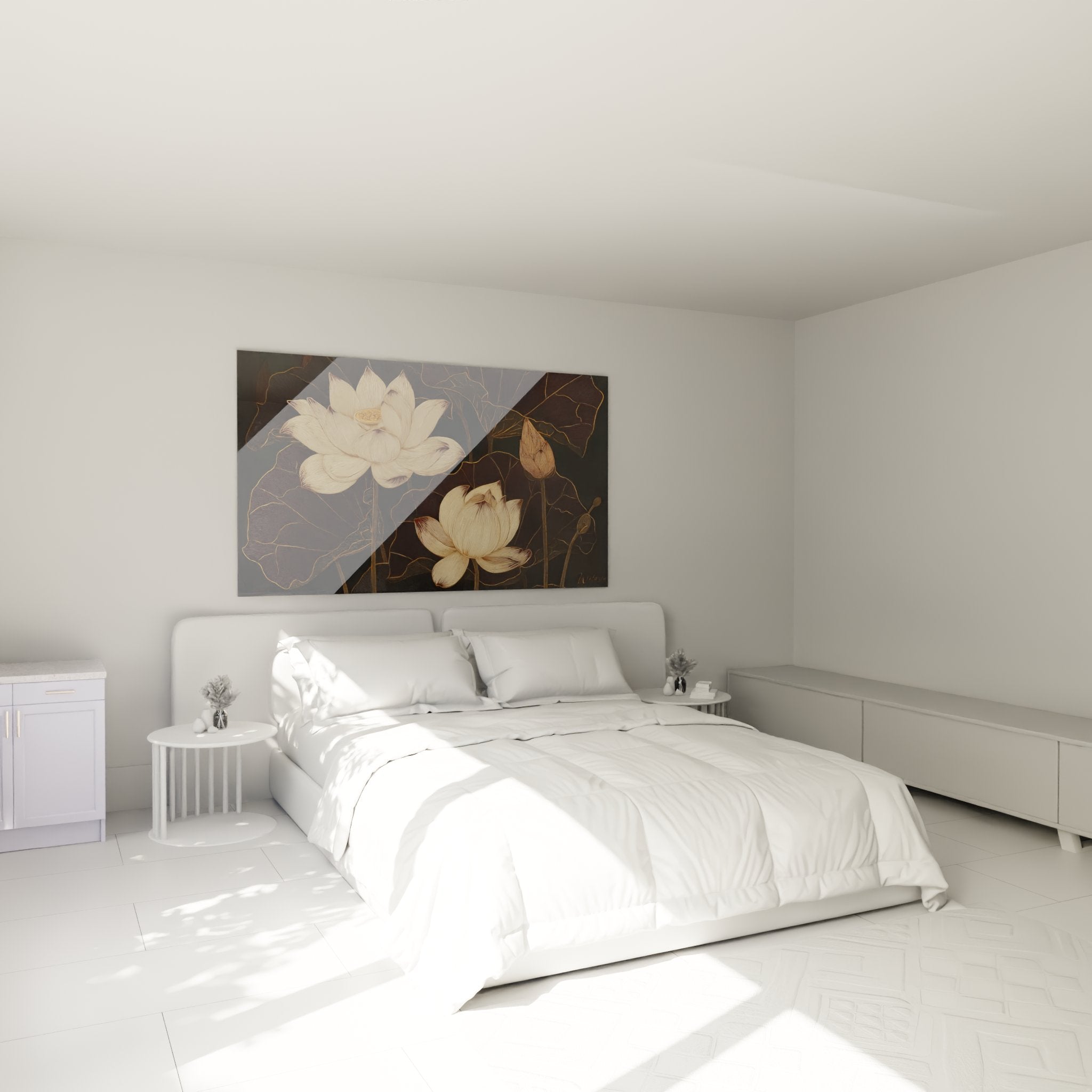 Tableau lotus doré art déco dans chambre moderne decoration murale sophistiquee