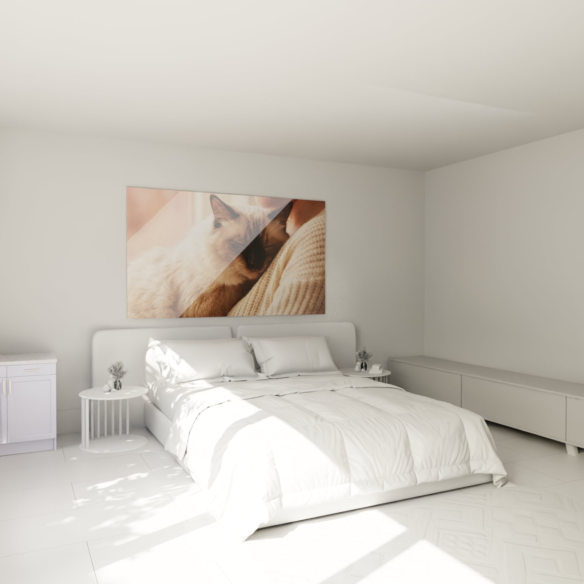 Tableau chat Balinais dans chambre moderne, décoration murale féline apaisante et élégante