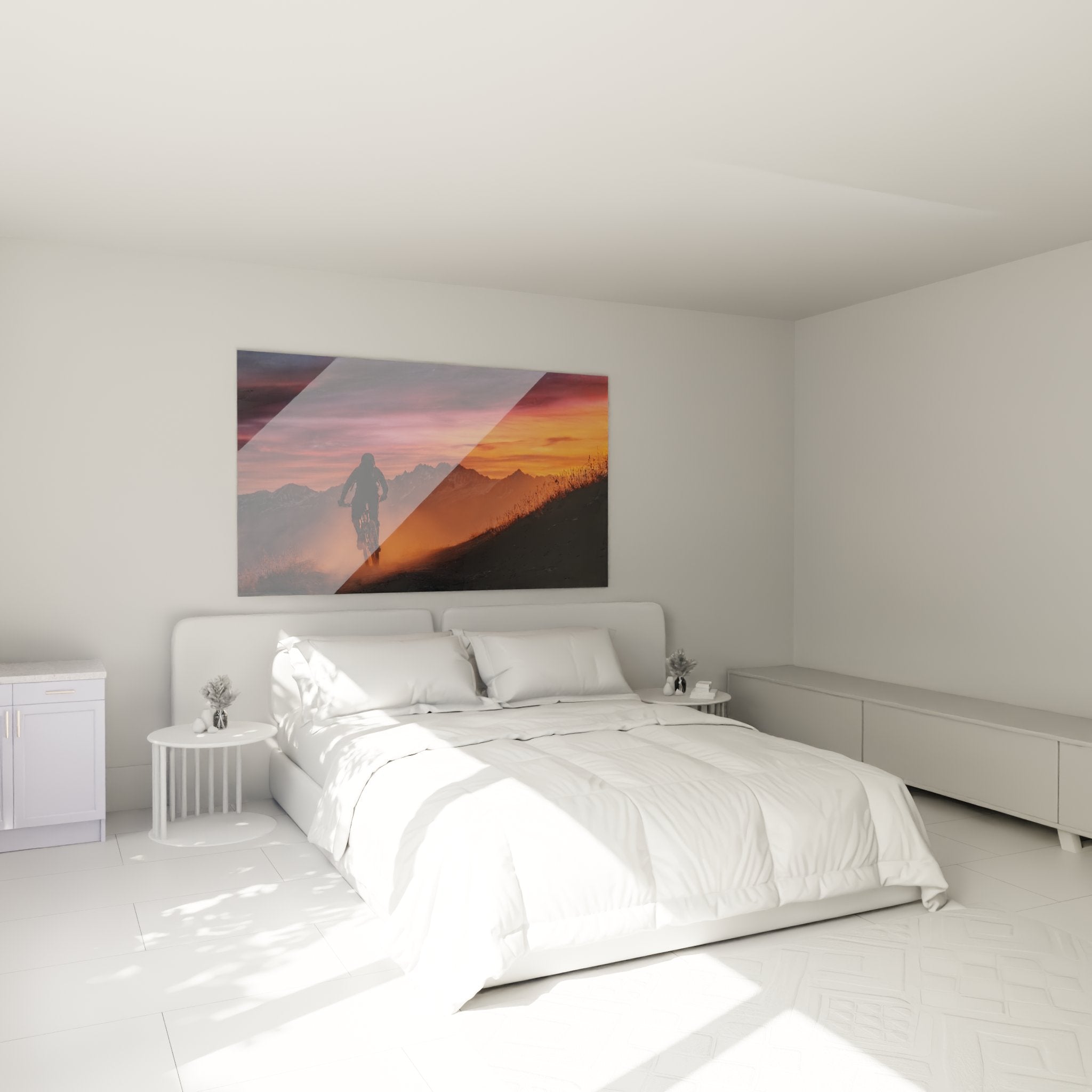 Tableau VTT coucher soleil montagne decore chambre moderne avec ambiance chaleureuse orange