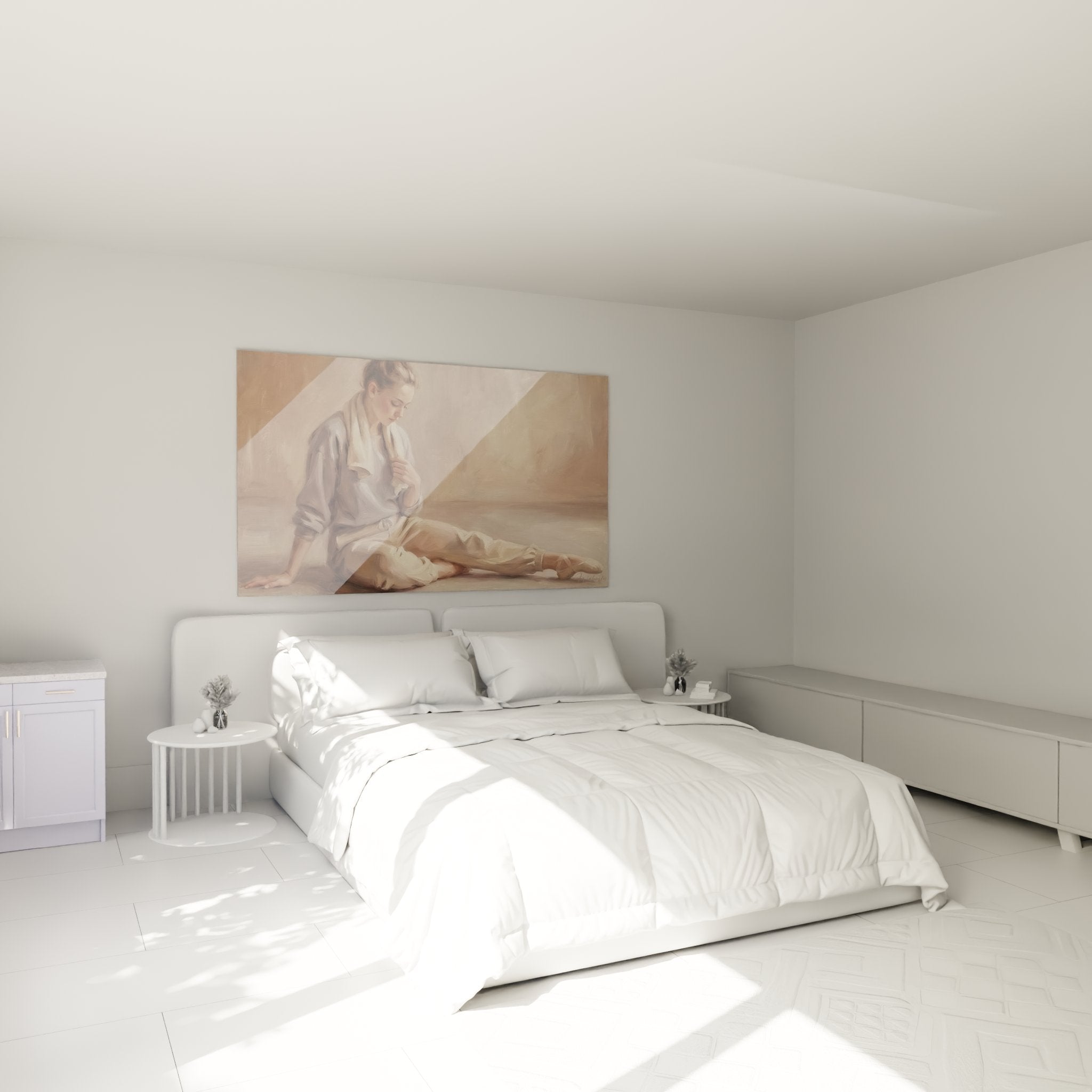 Decoration chambre avec tableau danseuse ballerine elegante tons beiges ambiance douce