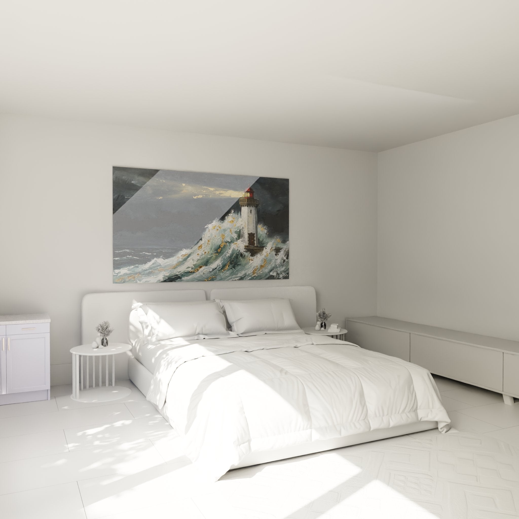 Décoration chambre avec tableau phare tempête Bretagne, ambiance maritime côtes sauvages