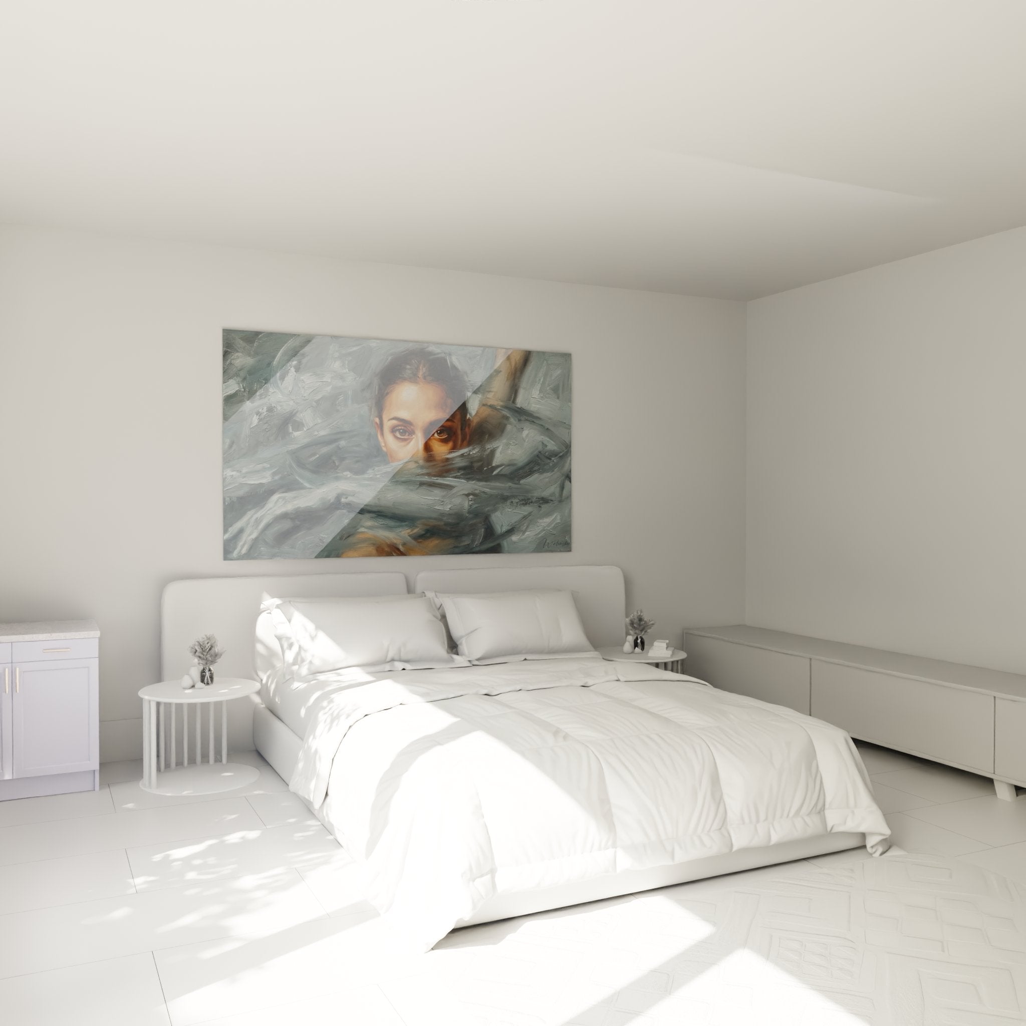 Decorazione camera da letto quadro donna acqua blu ambiance moderna pittura murale artistic bedroom decor