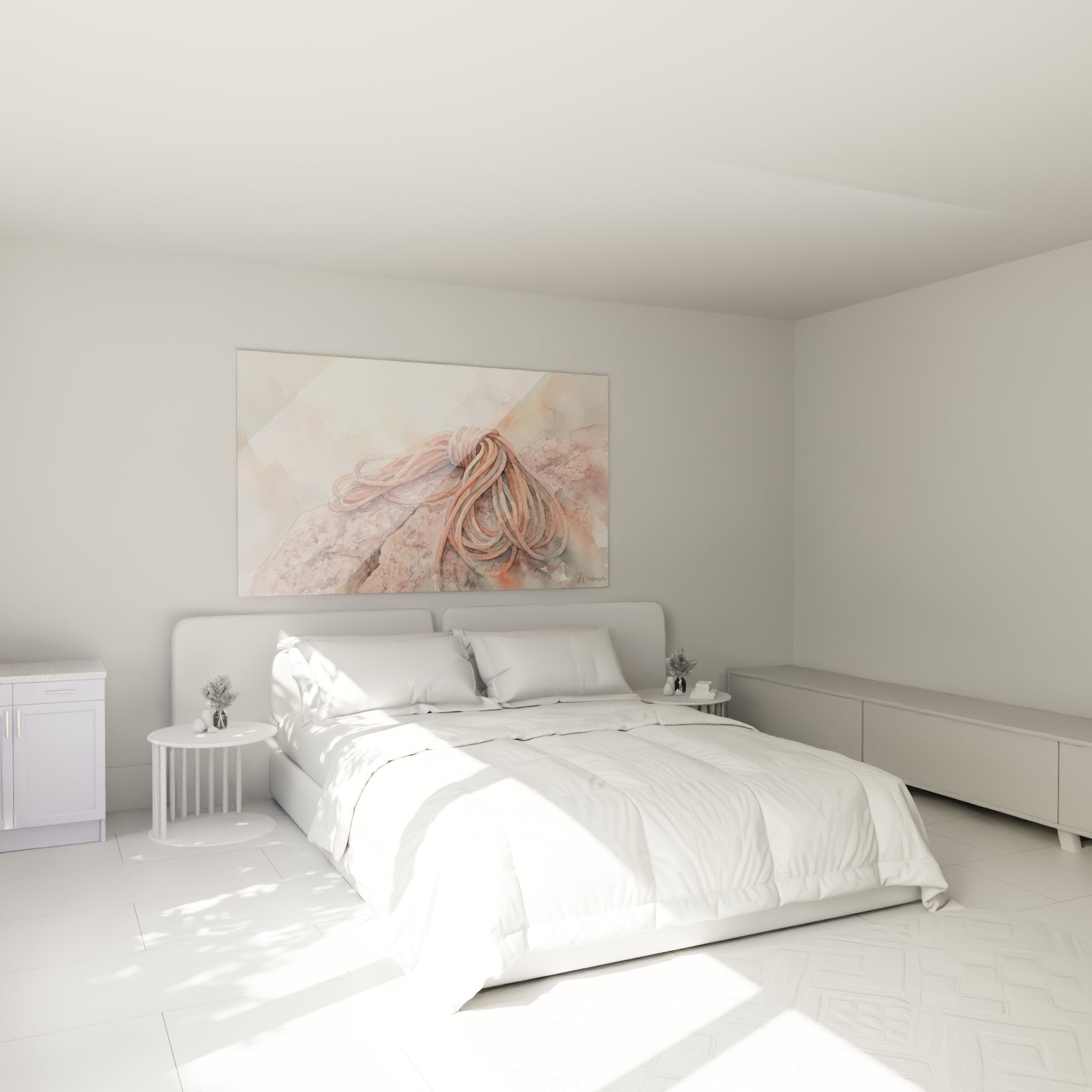 Tableau corde escalade aquarelle rose dans chambre moderne decoration murale grimpe