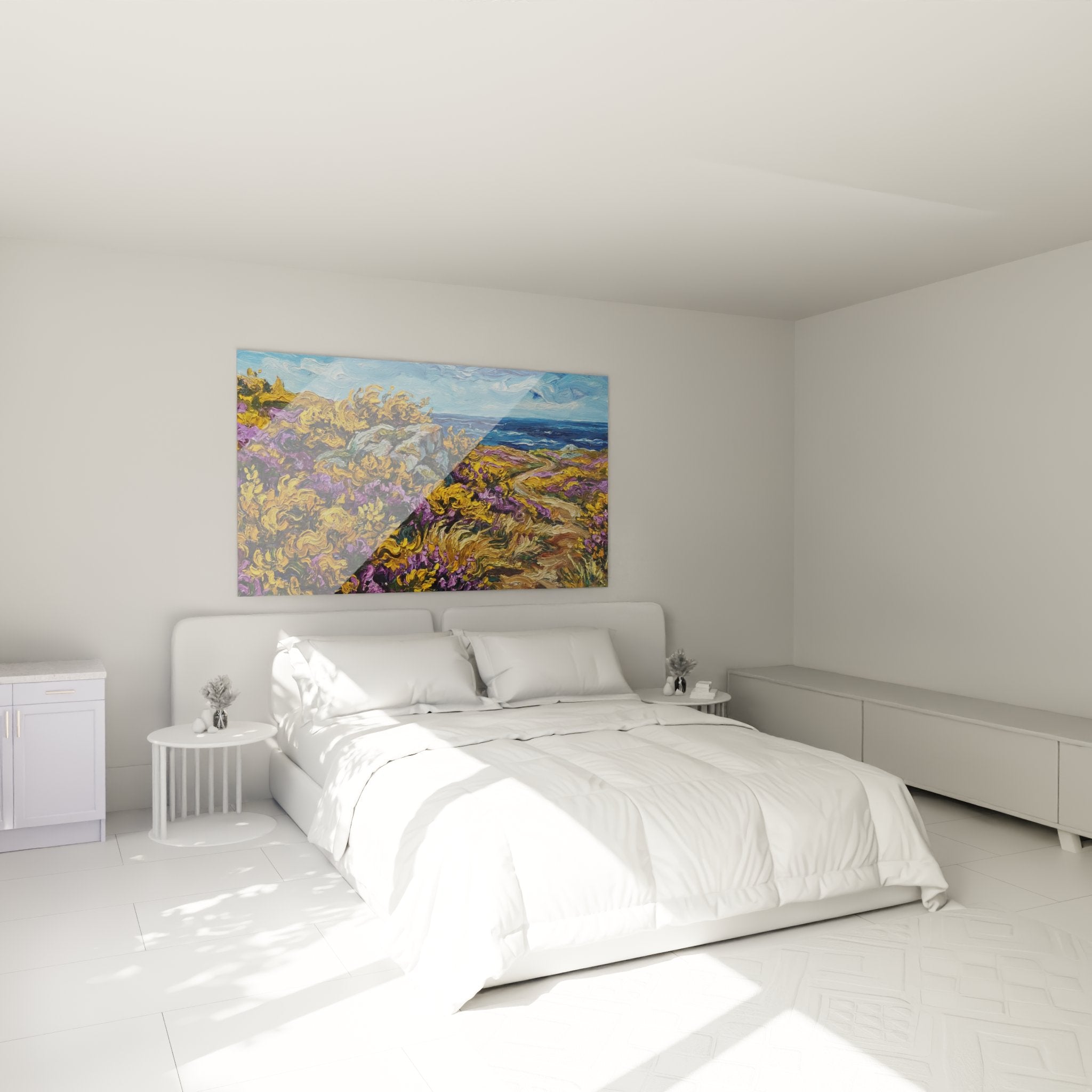 Decoration murale chambre tableau landes bretagne ajoncs bruyeres ambiance chaleureuse style authentique breton