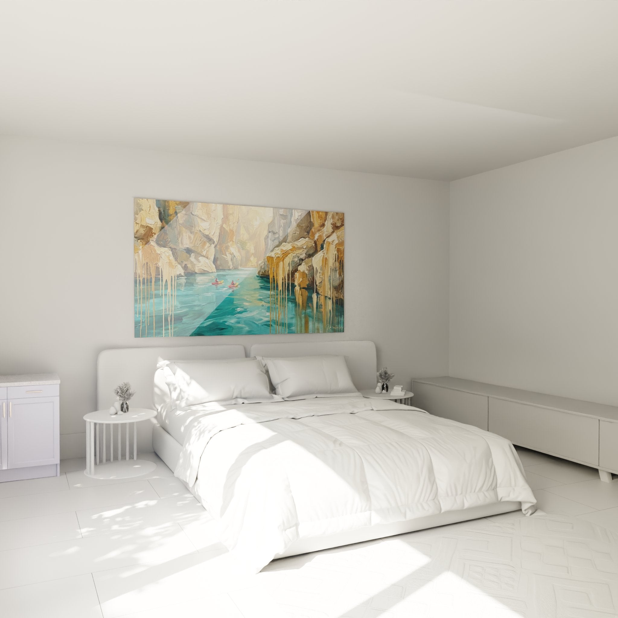 Tableau kayak Gorges du Verdon accroché dans une chambre moderne avec décoration contemporaine