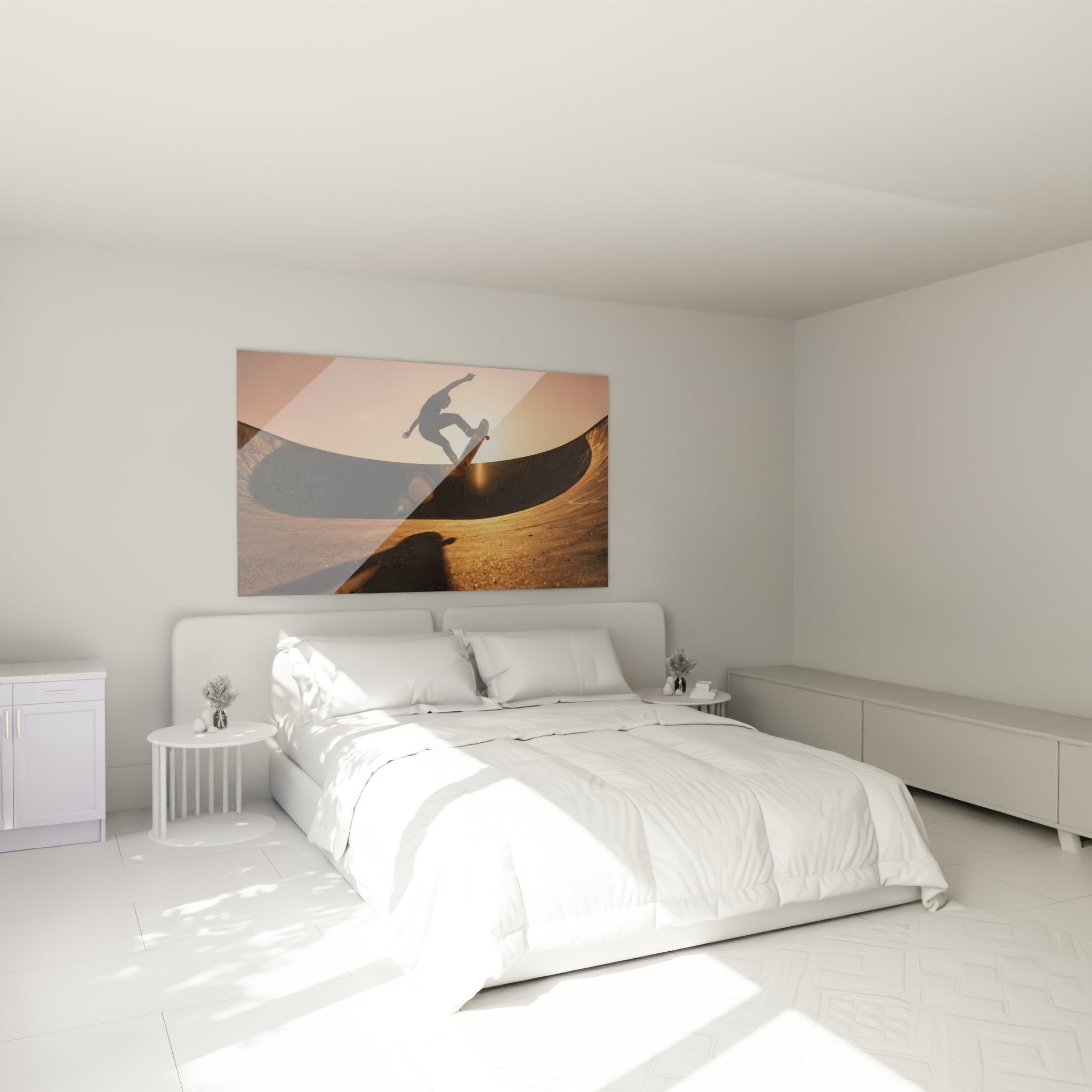 Decoration murale skateboard bowl sunset dans chambre moderne ambiance skate urbaine