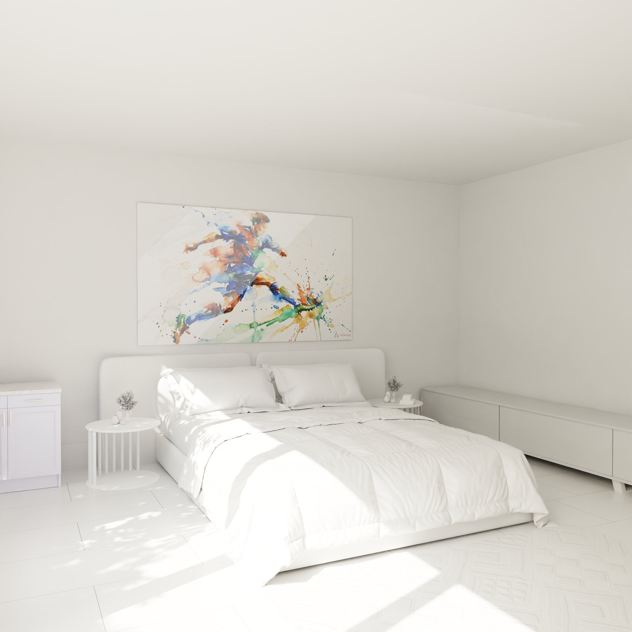 Decoration murale football aquarelle dans chambre moderne avec tableau sportif artistique