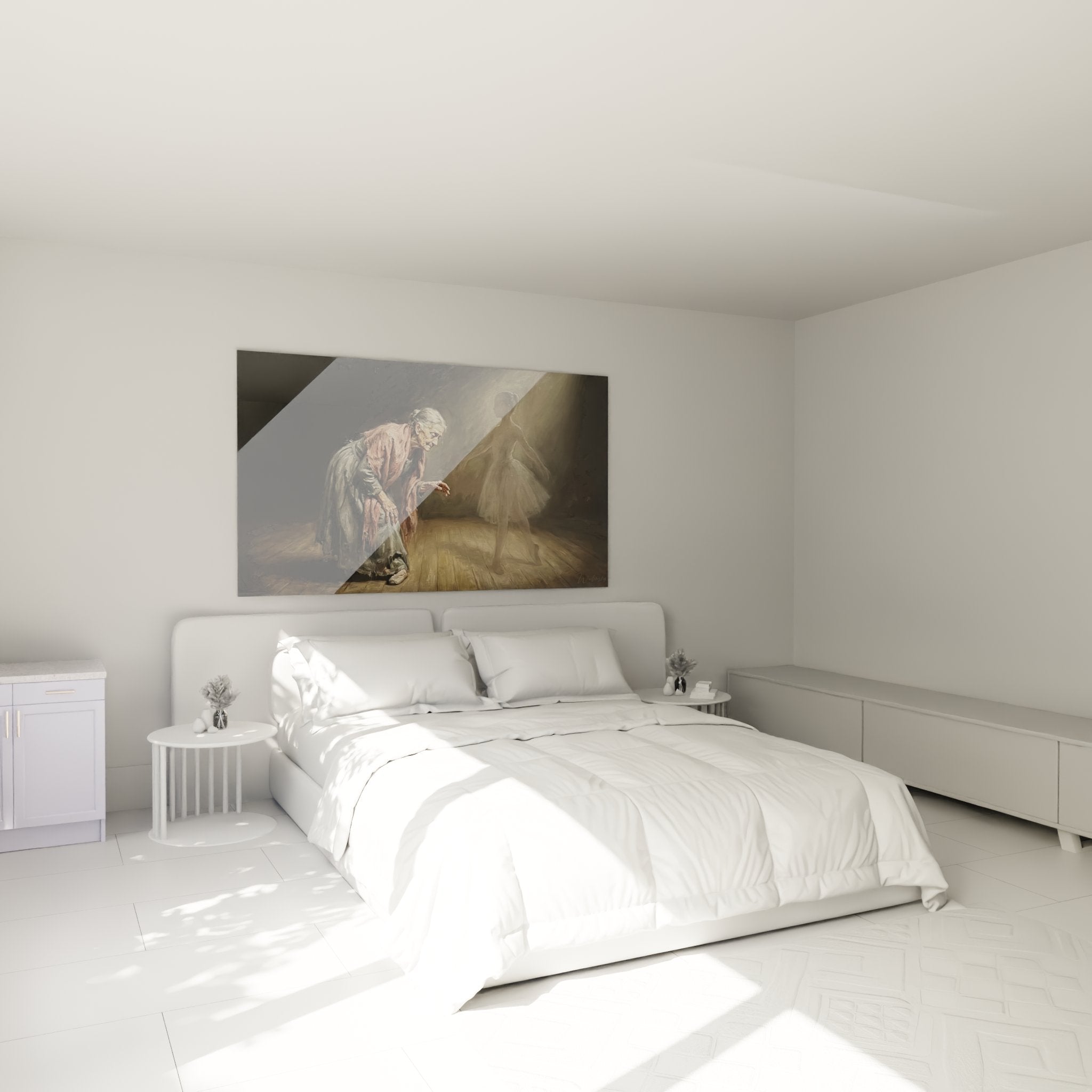 Decorazione murale camera da letto con quadro ballerina fantasma che crea un'atmosfera artistica e toccante