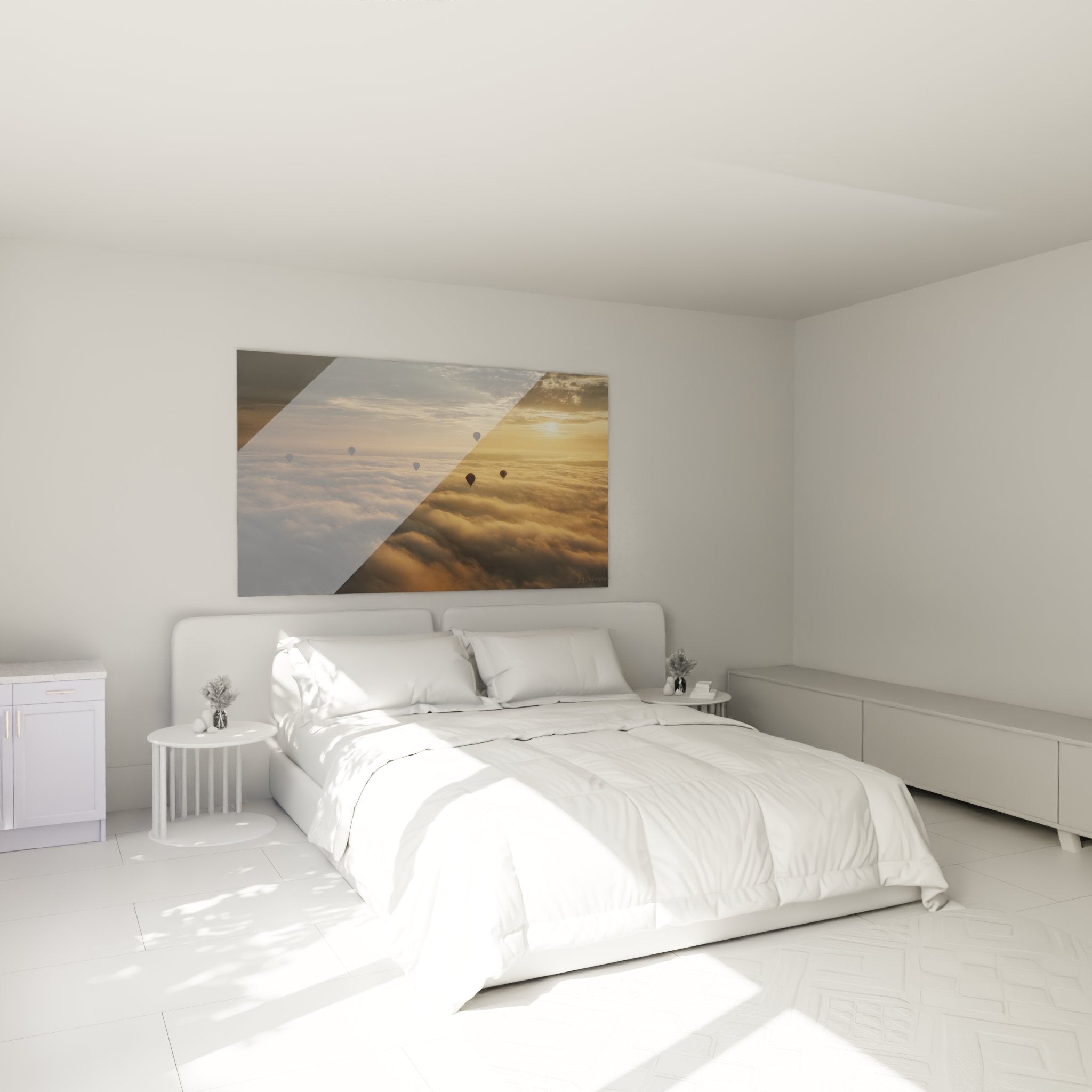 Décoration chambre avec tableau montgolfières coucher soleil - ambiance chaleureuse et apaisante Vosges