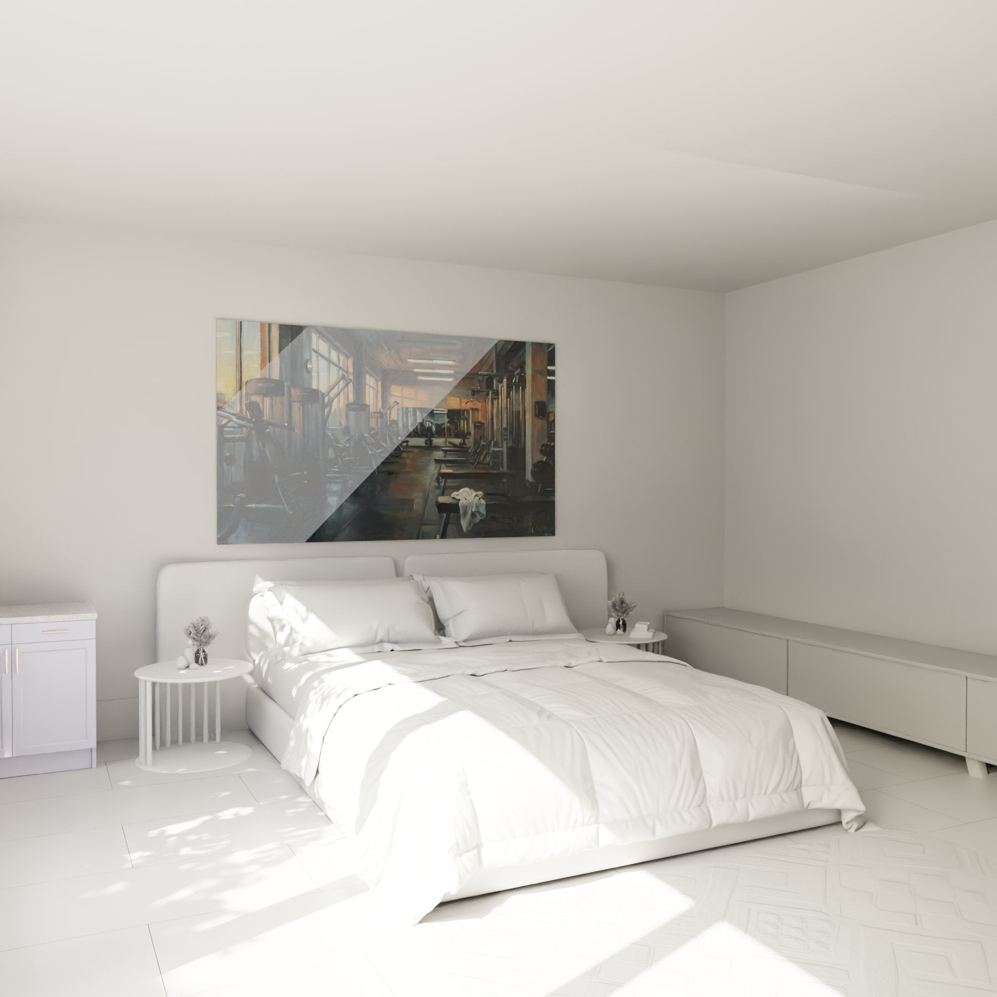 Tableau salle de sport moderne accroche dans une chambre avec decoration fitness contemporaine
