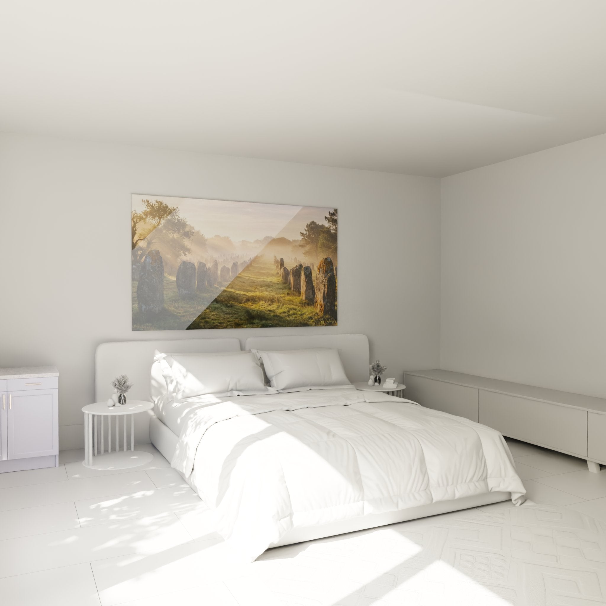 Decorazione murale camera da letto con quadro allineamenti Carnac atmosfera mistica e rilassante Bretagna