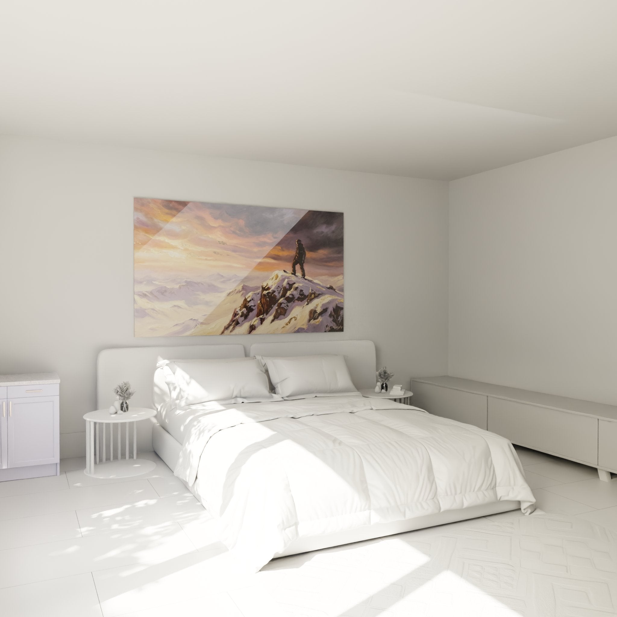 Tableau snowboardeur montagne dans chambre moderne décoration murale snowboard art contemporain rider sommets